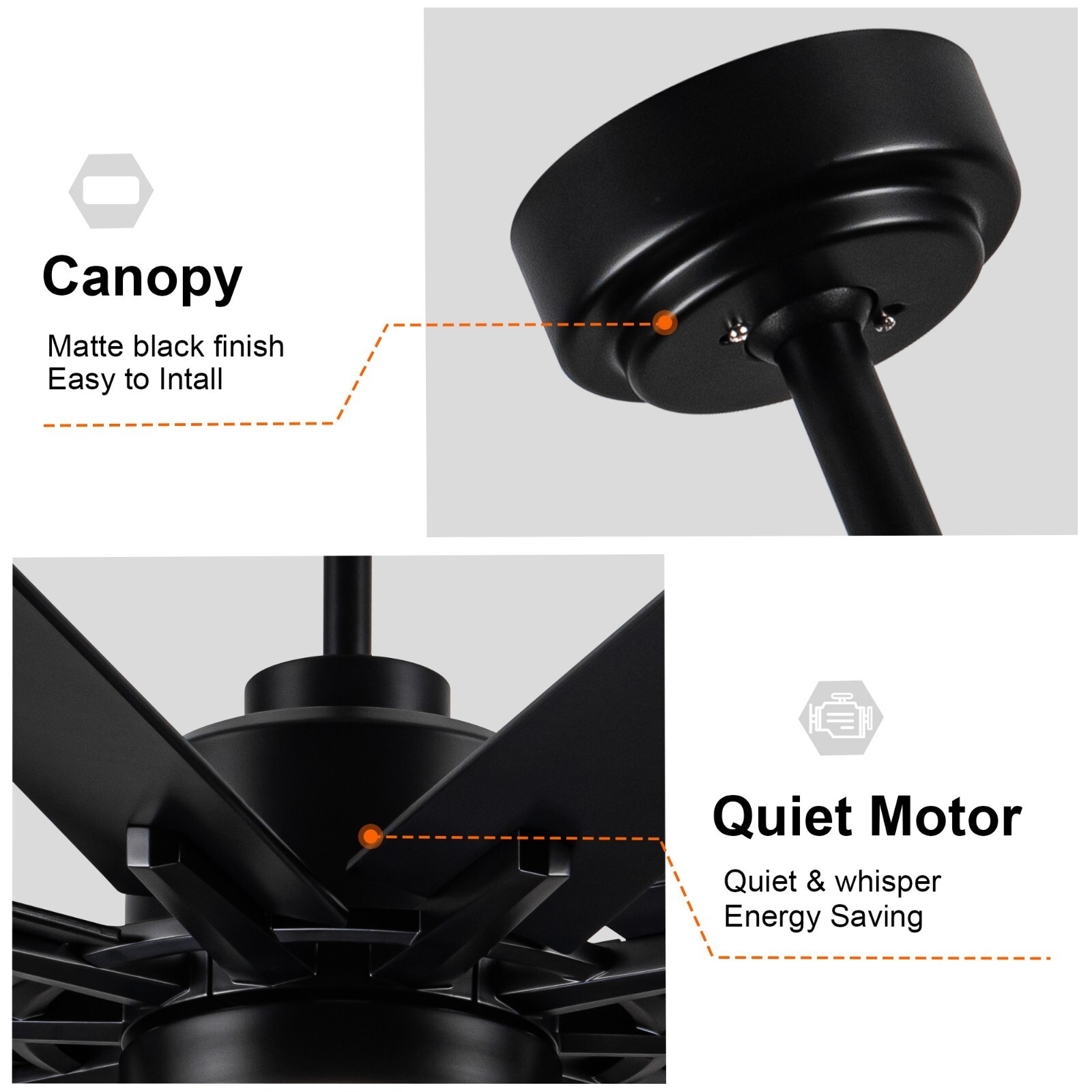 72'' Integarted LED Large Black Double Finish Ceiling Fan with Remote Control