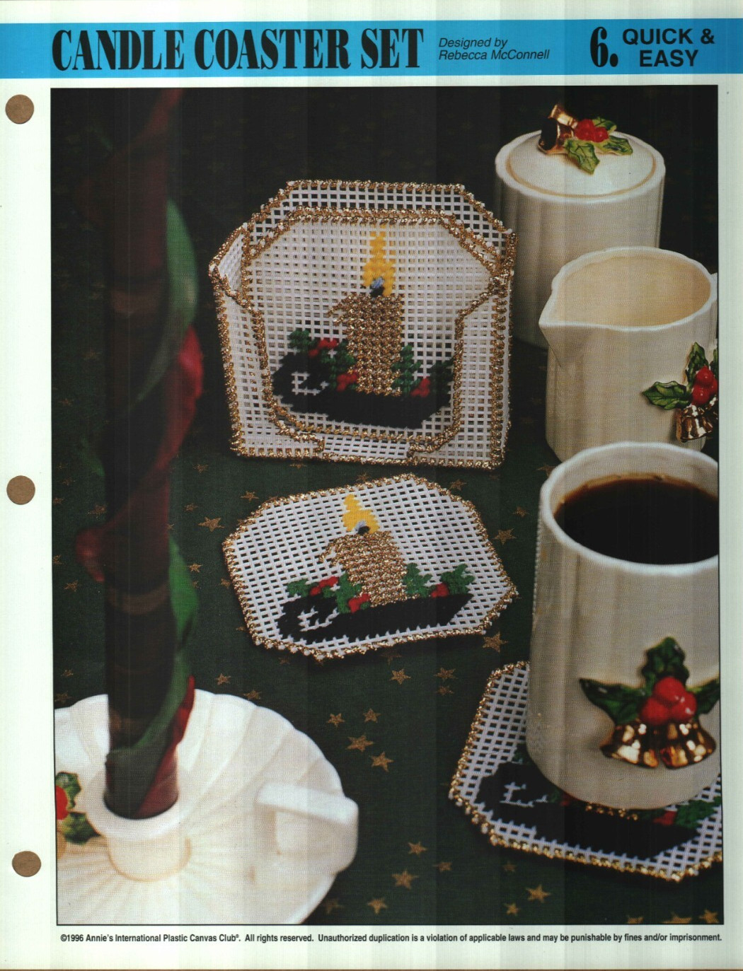 NEW CANDLE COASTER SET CHRISTMAS ANNIE'S PLASTIC CANVAS PATTERN INSTRUCTIONS