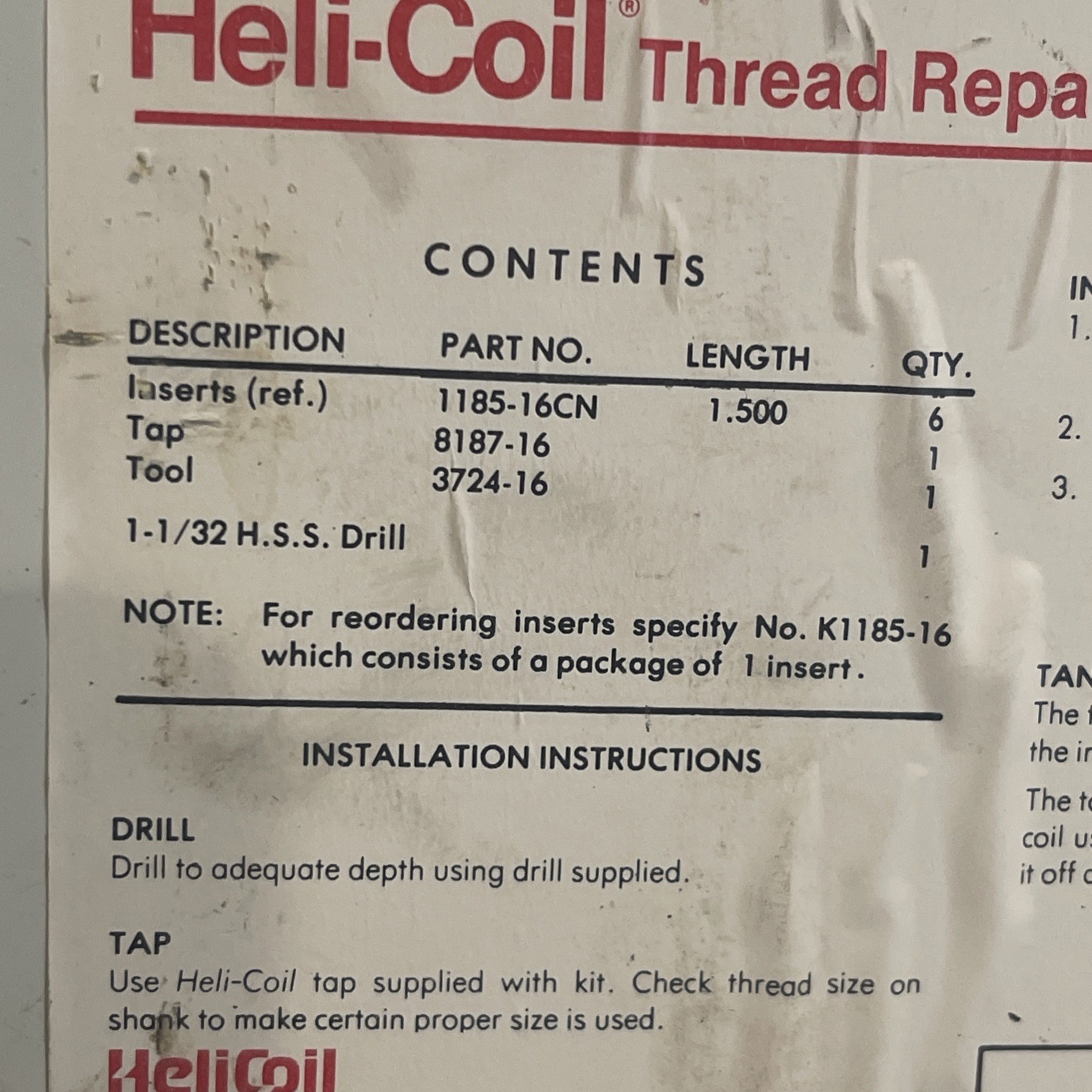 Helicoil 1"-8 Master Thread Repair Kit 5521-16