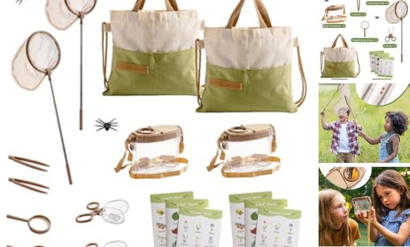 2Sets Bug Catcher for Kids, Sturdy Bug Catching Kit with Butterfly Net, Green