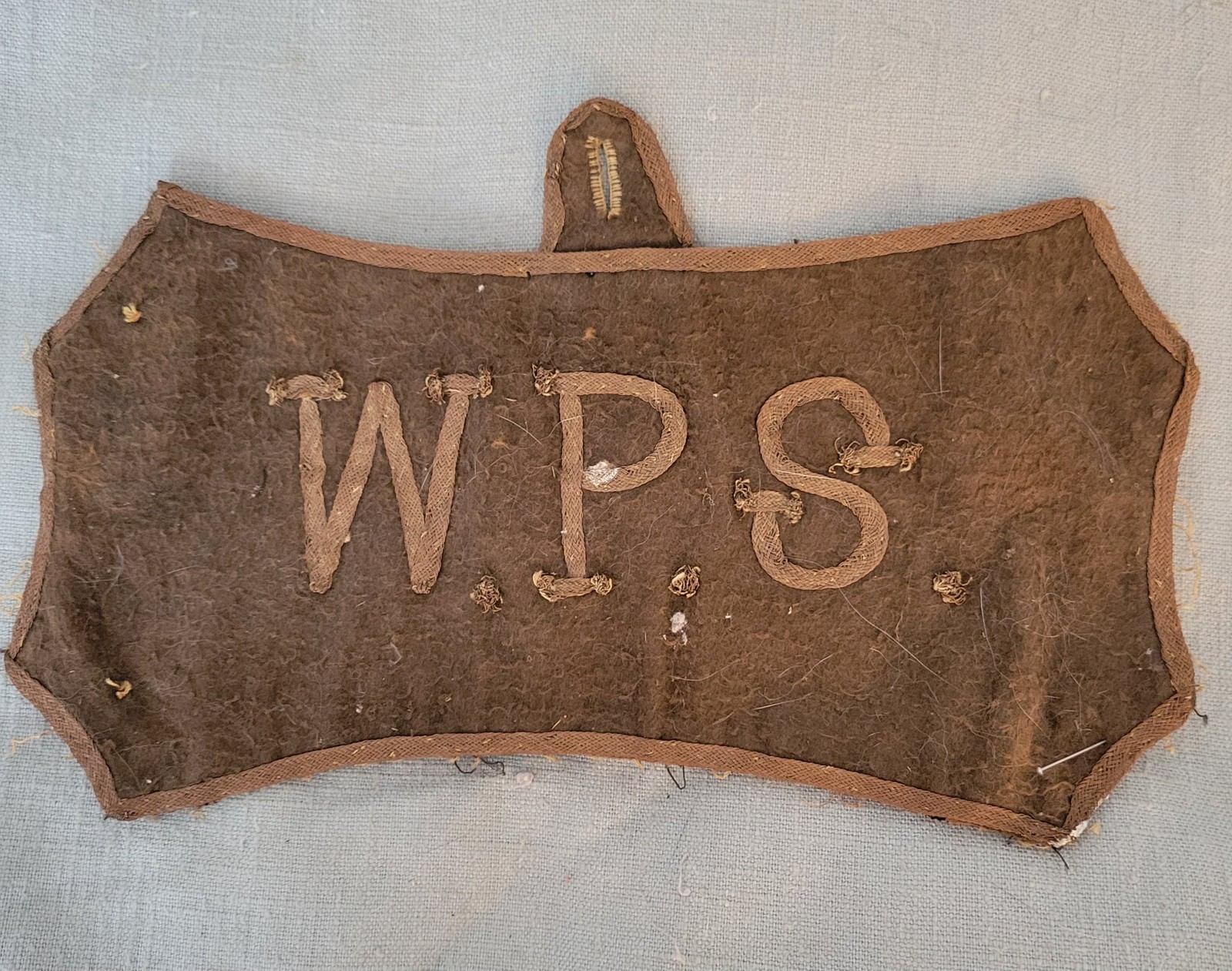 WWI Era "WPS" Embroidered Wool Shoulder Title Patch, British/Commonwealth Style