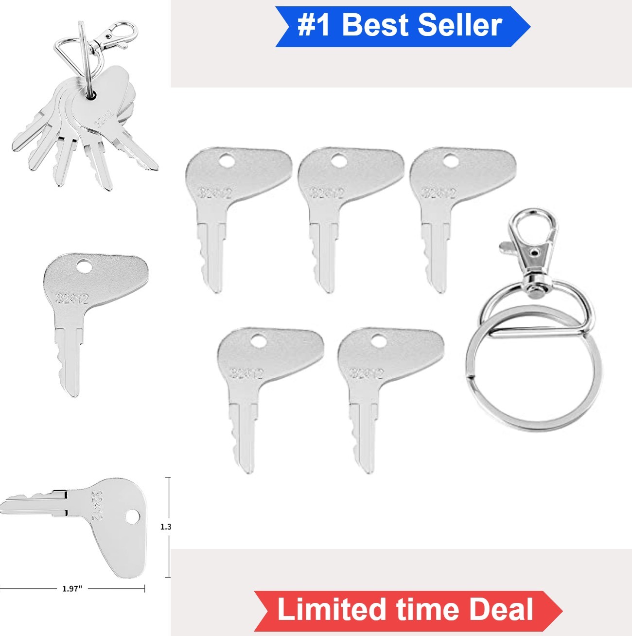 5 Pack Ignition Keys 1.9 Inch Metal Replaces 32412 35260-31852 Tractor L2250