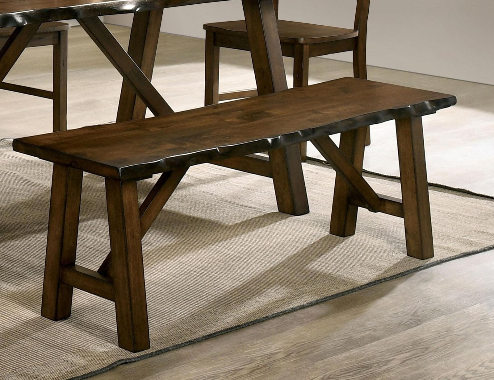 Rustic Walnut Finish 1pc Bench Only Live Edge Design Distressed Wood Seat Dini
