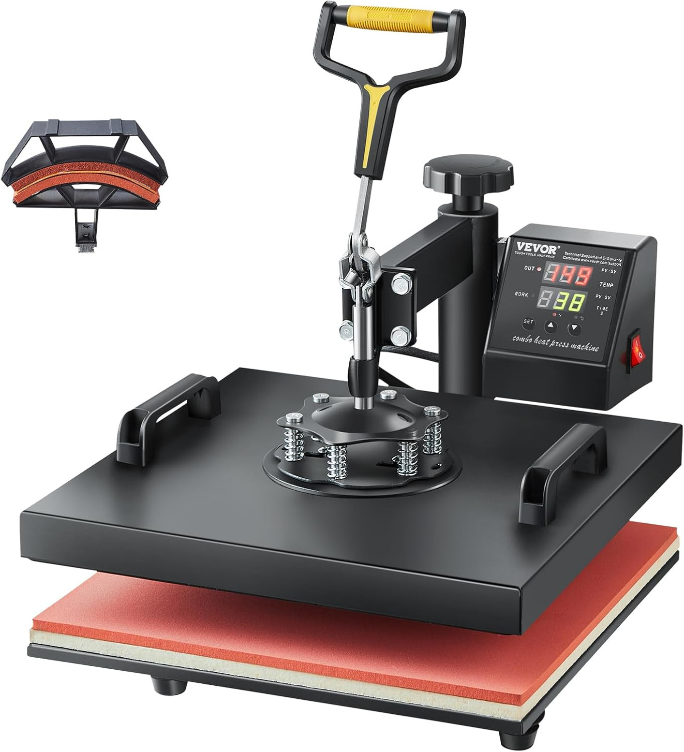 2 in 1 Heat Press Machine for T Shirts and Hats, 15X15 Inch Professional Swing A