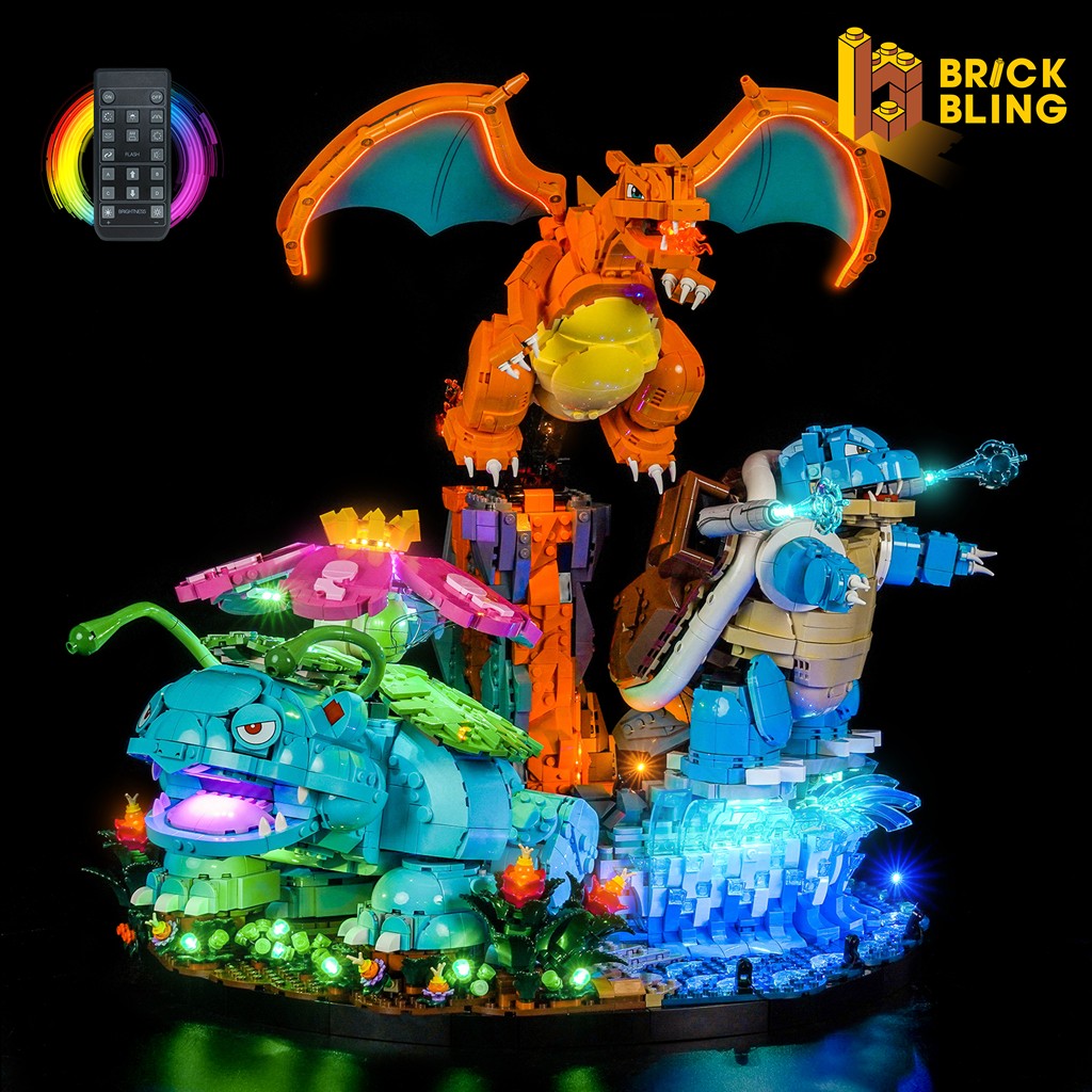 BrickBling LED Light for LEGO Venusaur, Charizard and Blastoise 72153 (Remote)