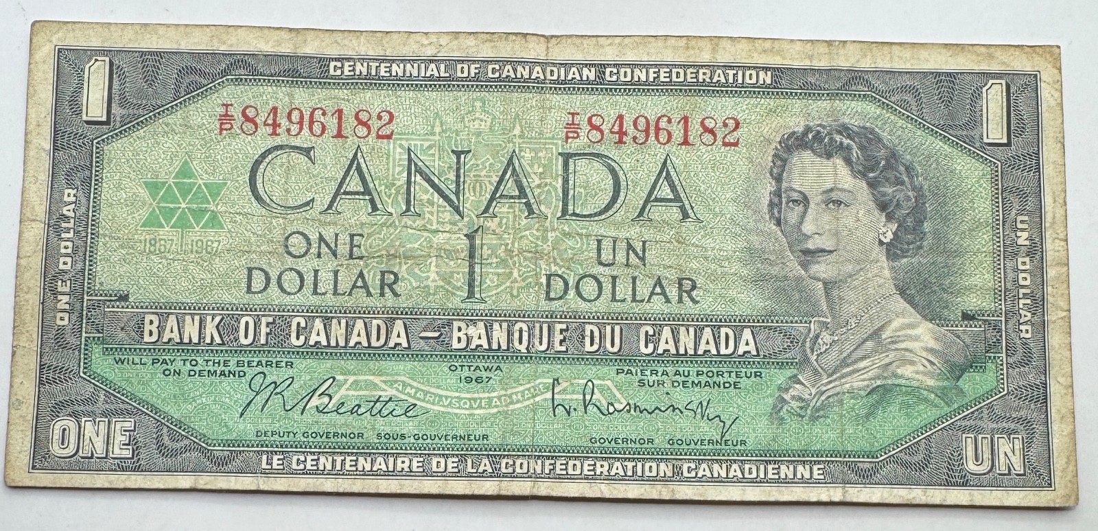 1967 Canada $1 Bill- One Dollar Note- Canadian Foreign Paper Currency-Ships Free