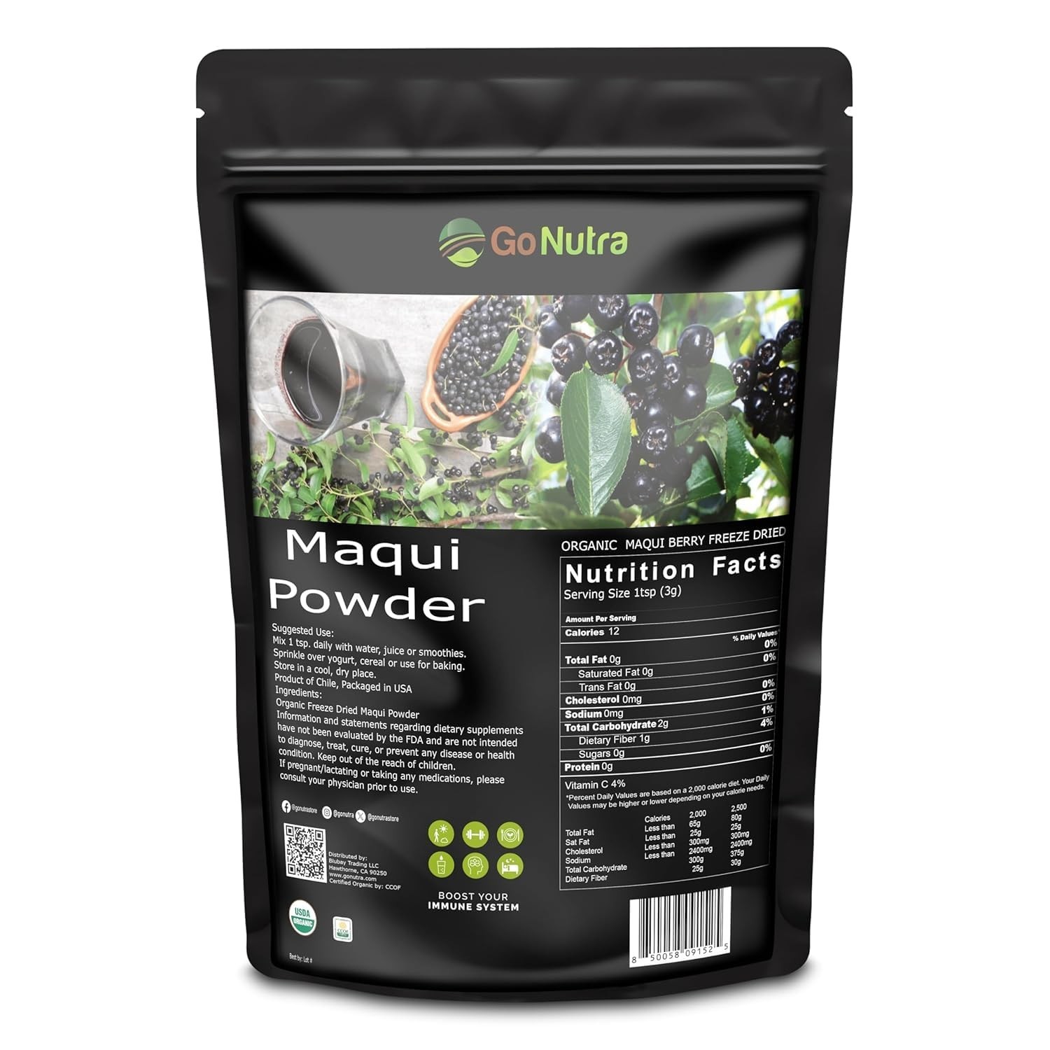Go Nutra Organic Maqui Berry Powder | Maqui Superfood Freeze-Dried for Nutrition