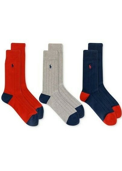 Polo Ralph Lauren Mens Dress Soft Touch Ribbed Heel Toe Crew 3 pack Socks 10-13