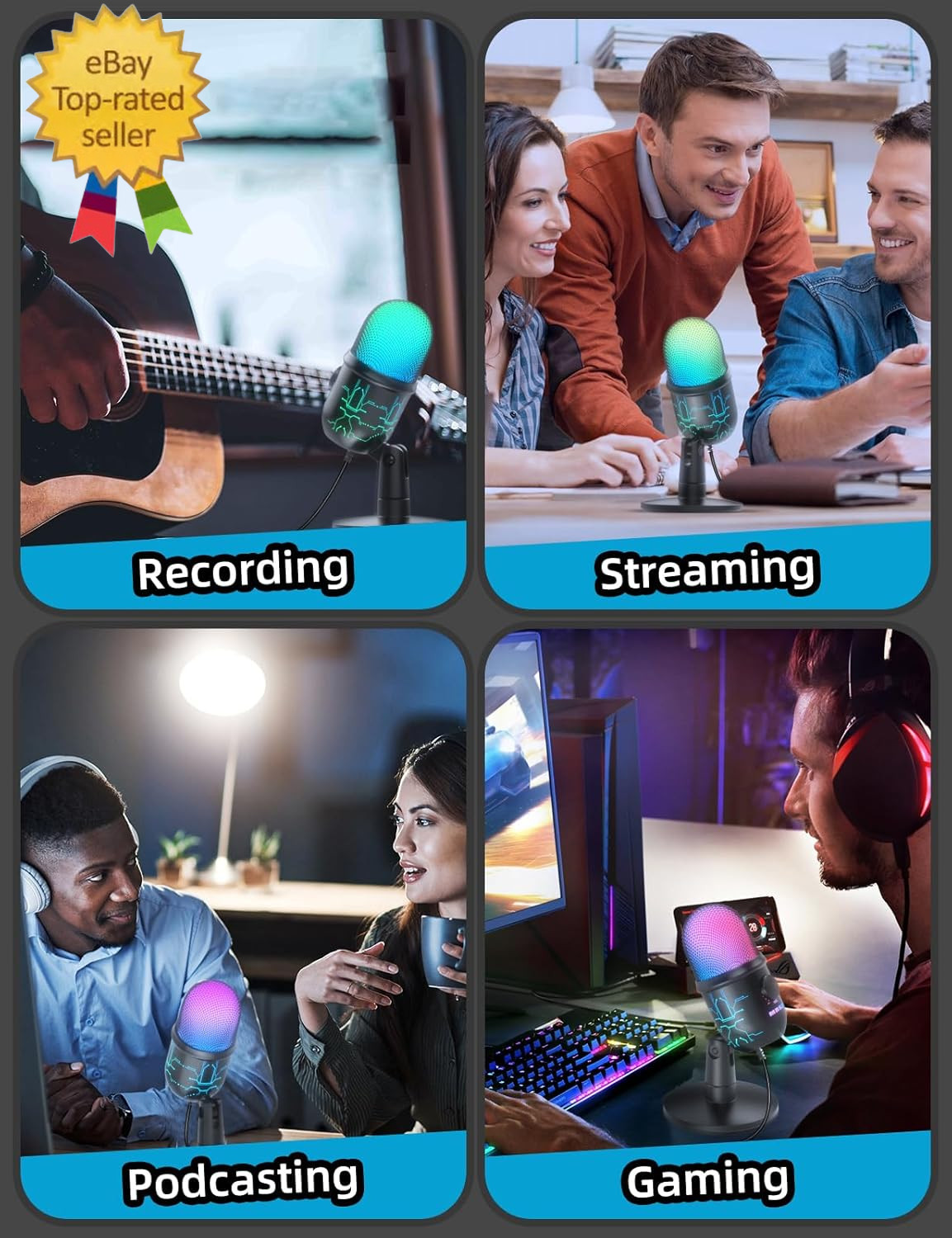 Gaming Microphone, USB Computer Microphone for PC, Mac, PS4/5, Condenser