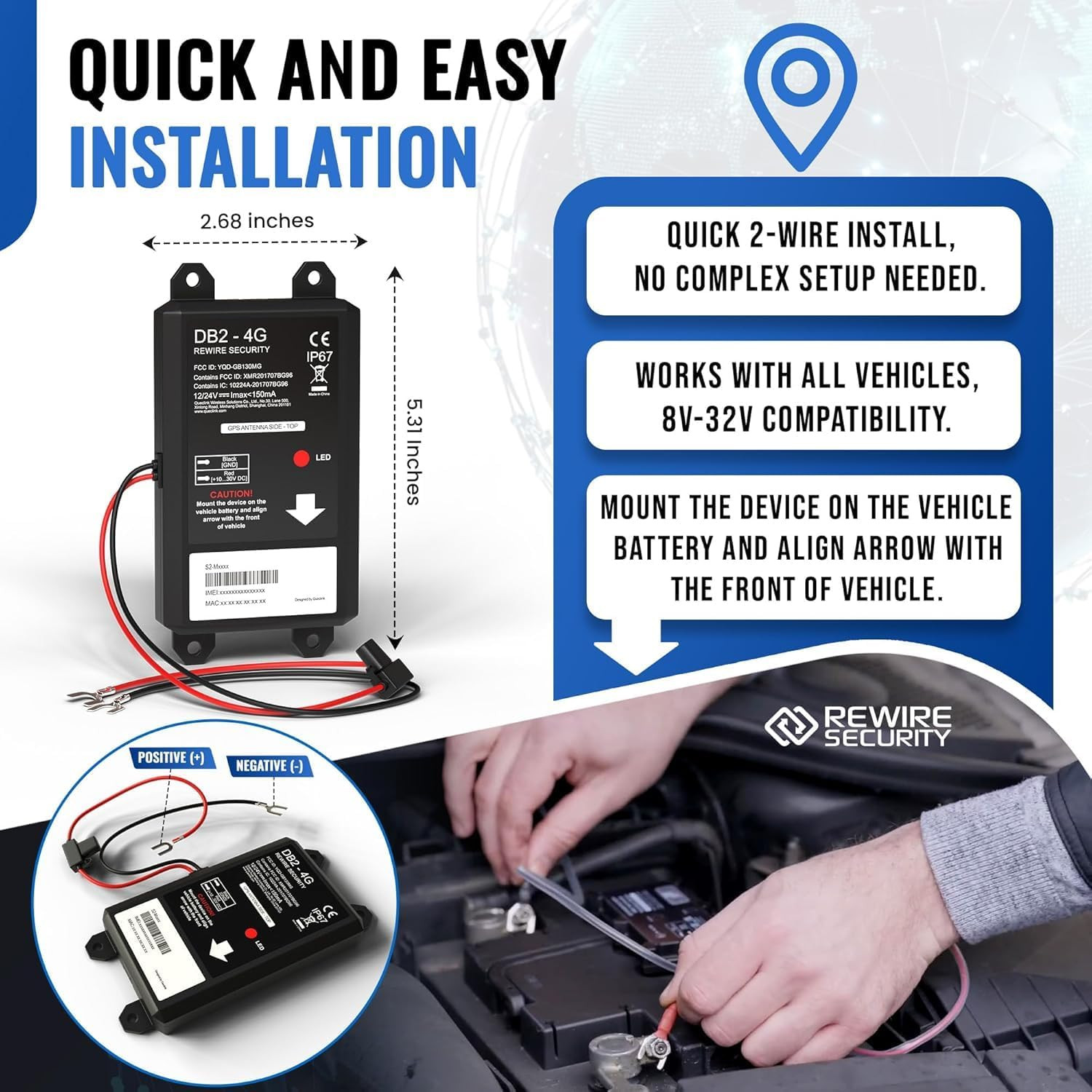 REWIRE SECURITY DB2-4G GPS Tracker for Vehicles – Real-Time Vehicle Tracking