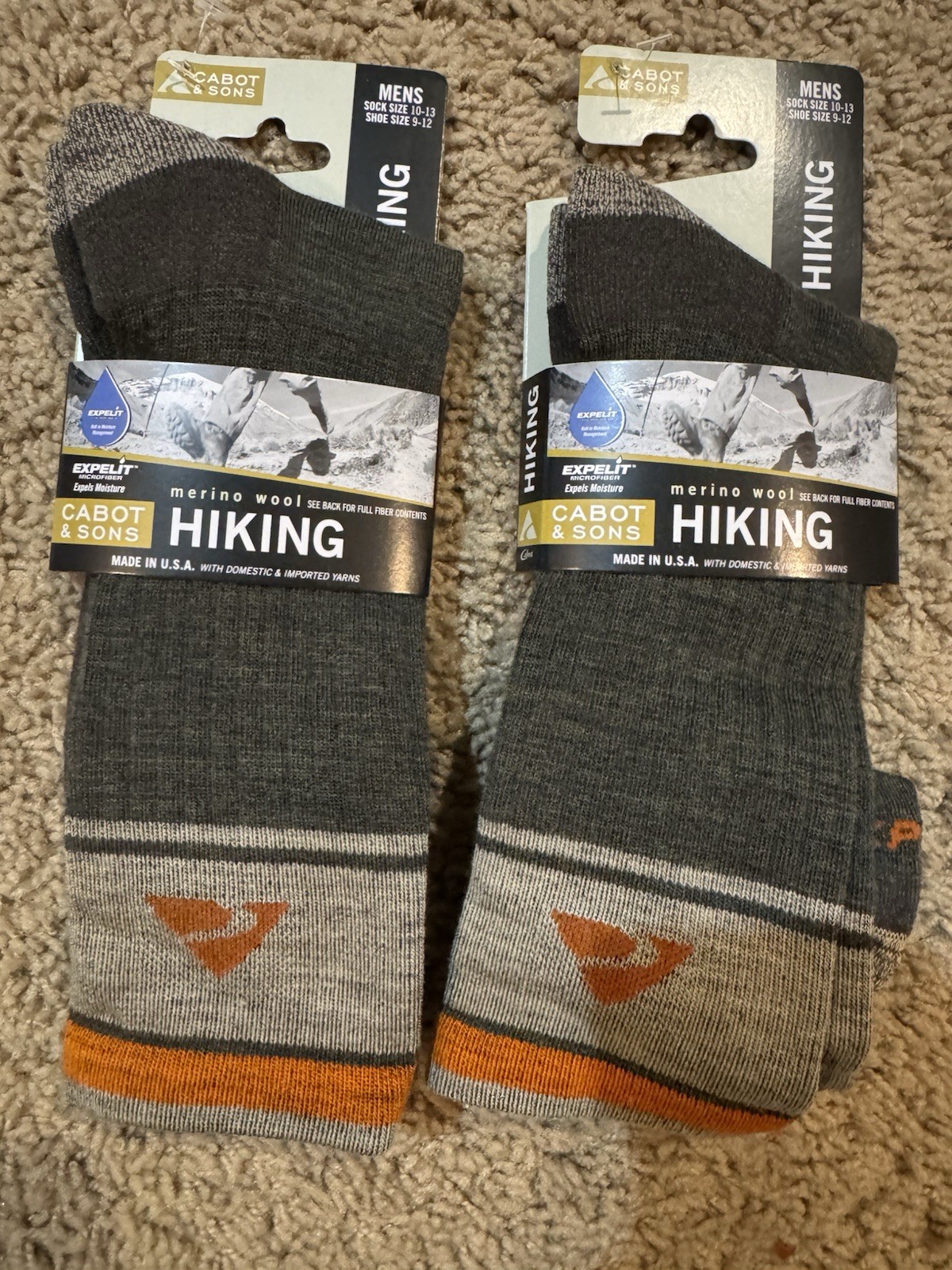 NEW 2 Pairs Men's  Cabot & Sons  Merino Wool  Hiking  Socks USA NWT Green
