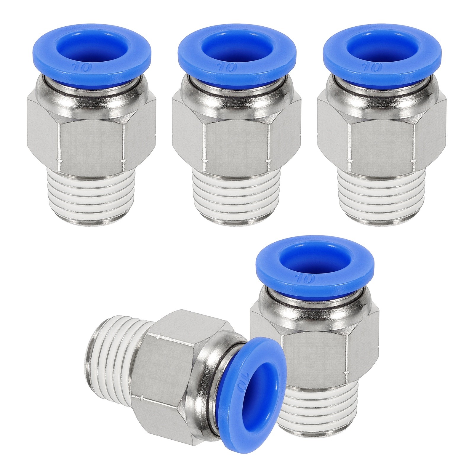 5 Pcs NPT Male 10mm Tube OD x 1/4" NPT Thread Push to Connect Fittings, Blue