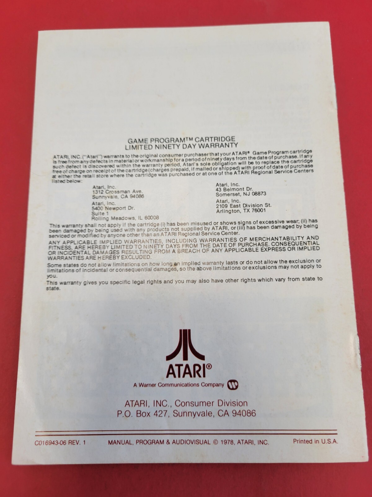 Slot Racers (Atari 2600, 1978) Manual Only