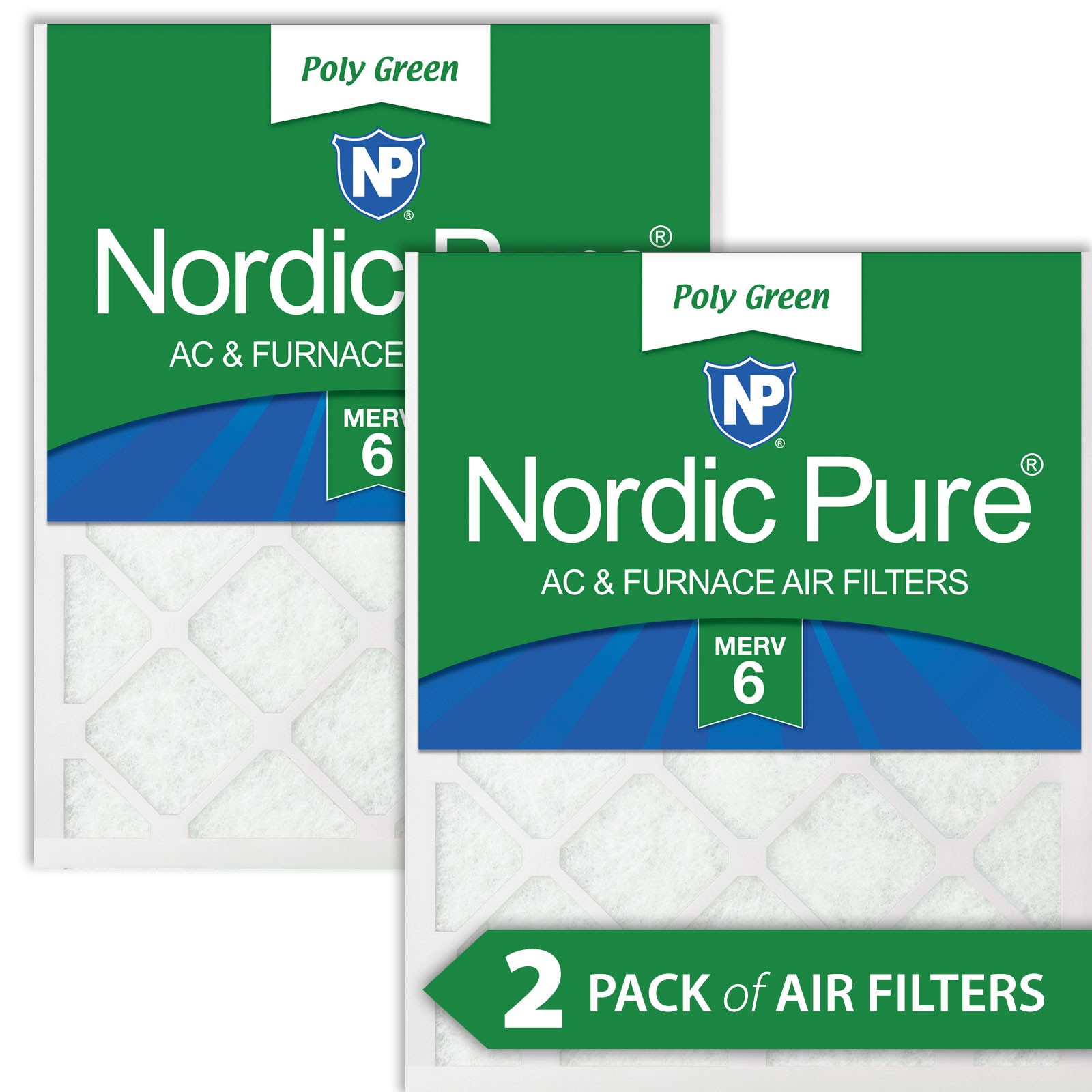 24x24x1 MERV 6 Poly Green AC Furnace Air Filter 2 Pack - Captures Dust/Pollen