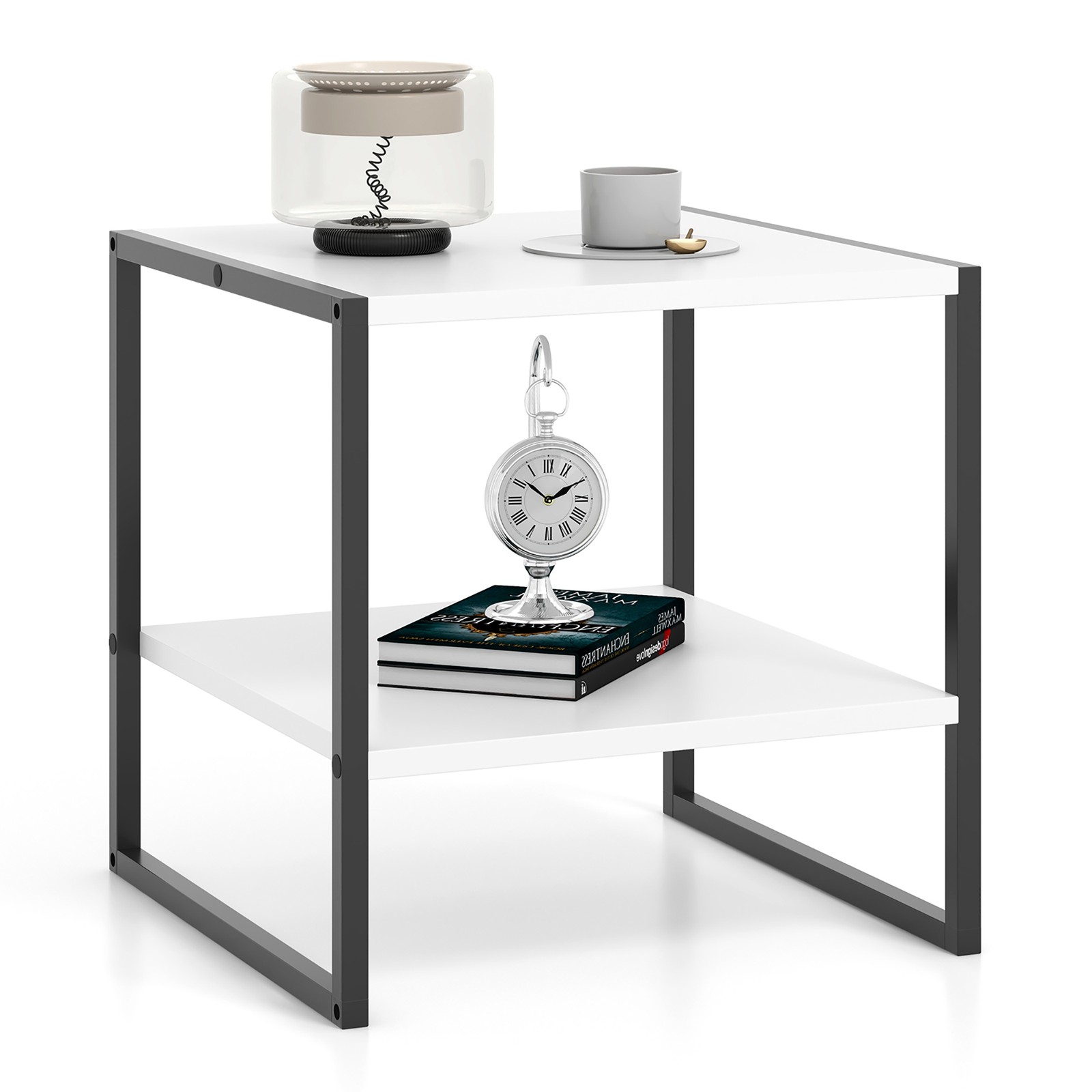 20'' 2-Tier End Table w/ Storage Shelf Reversible Design for Living Room