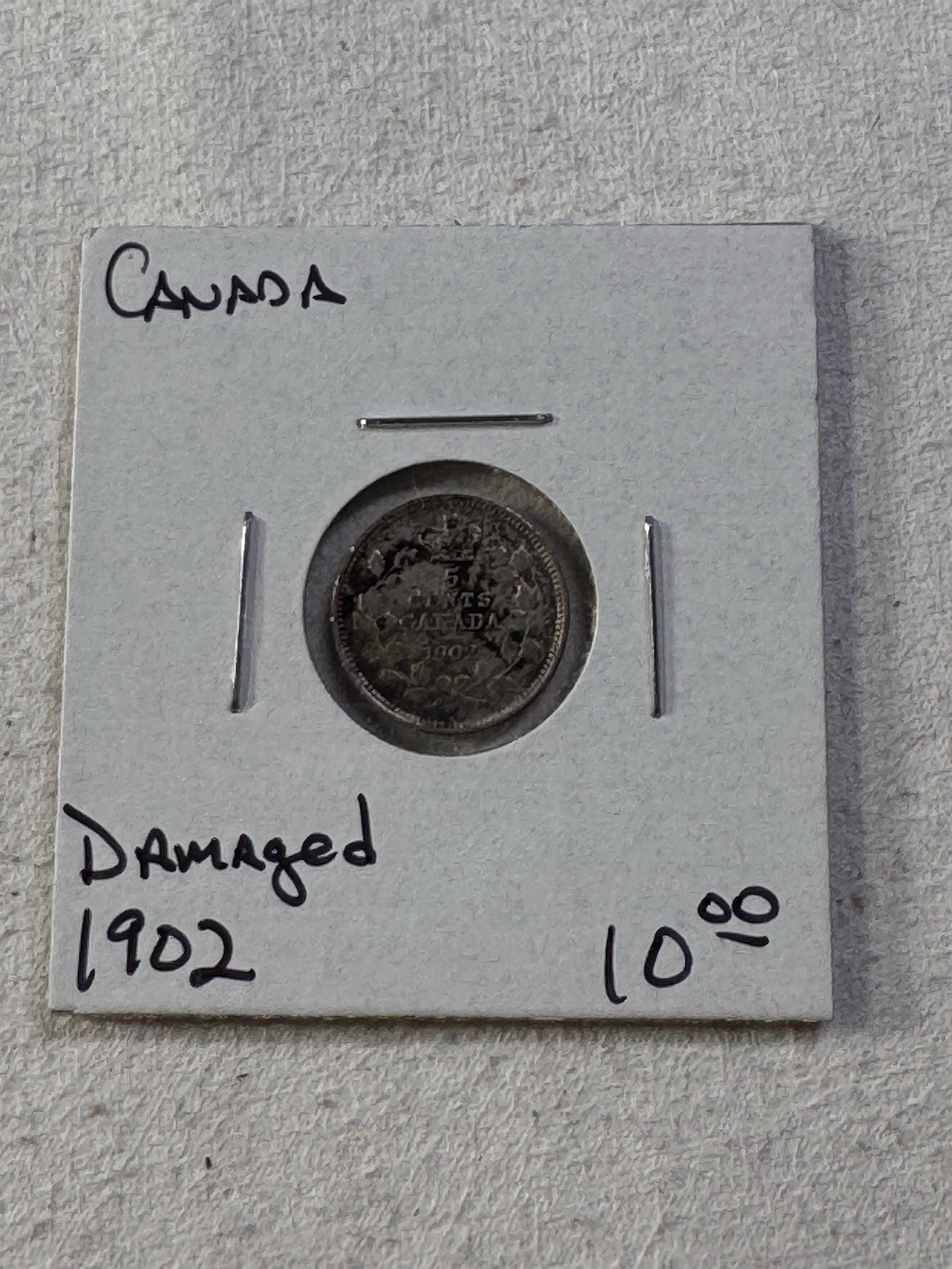1902 Canada 5 Cents Small Silver Coin Damaged