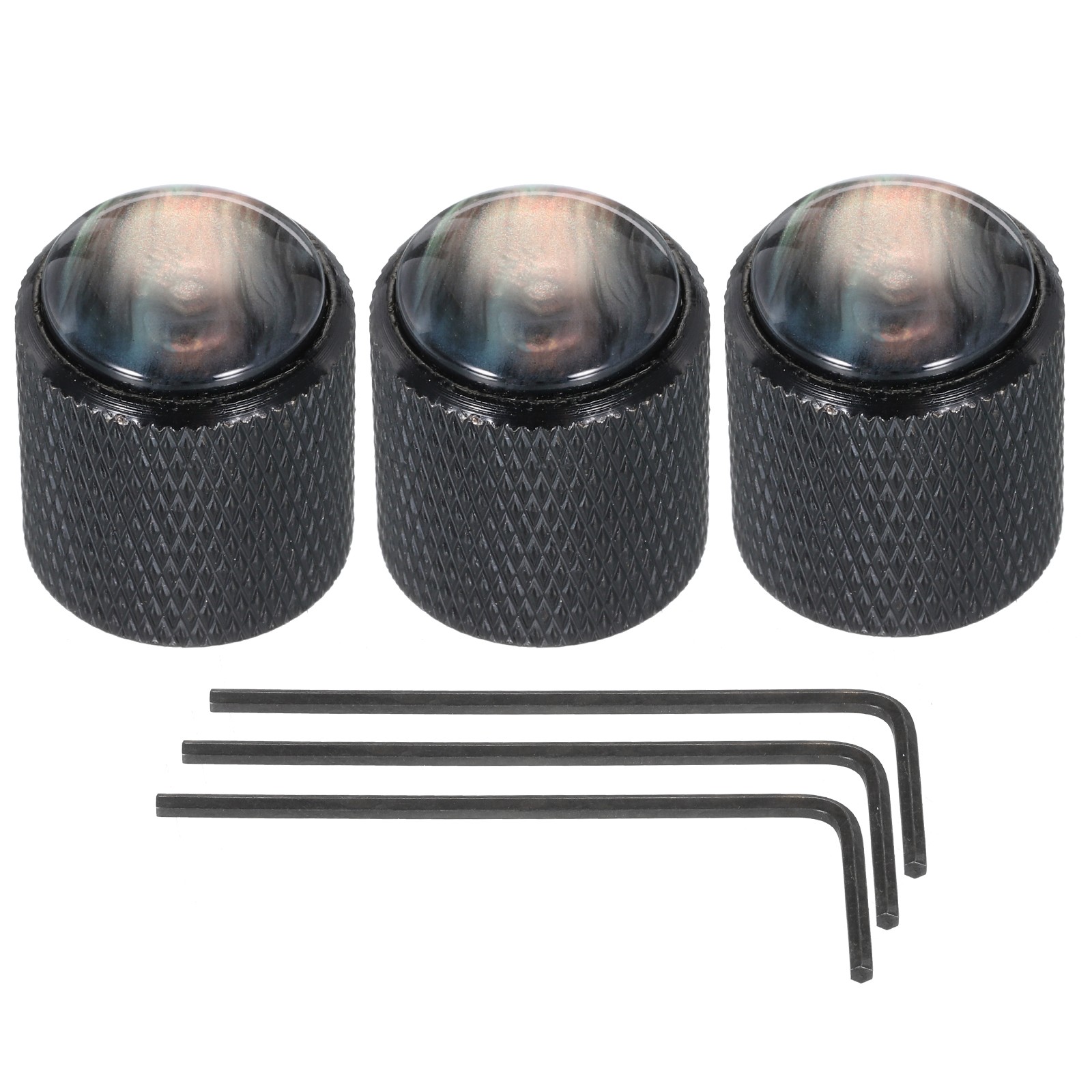 3 x Guitar Bass Dome Knobs Black Shell Top 6mm Black Metal Volume Tone Control
