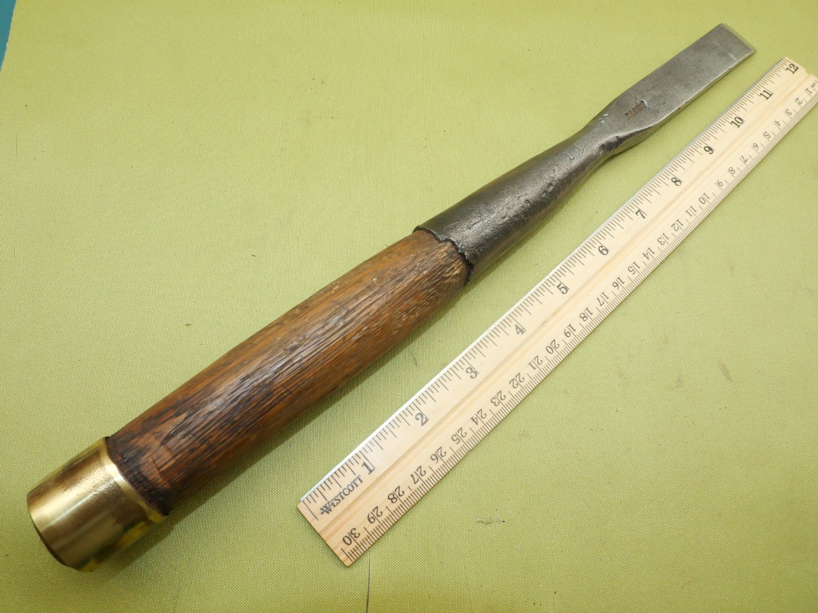 Heavy duty Large Vintage Green 7/8” timber framing socket chisel
