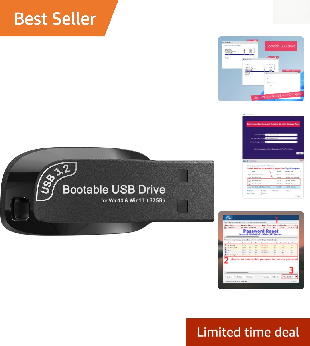 Ultimate 32GB USB Drive 3.2 - Reinstall Windows 11/10 Without TPM Required