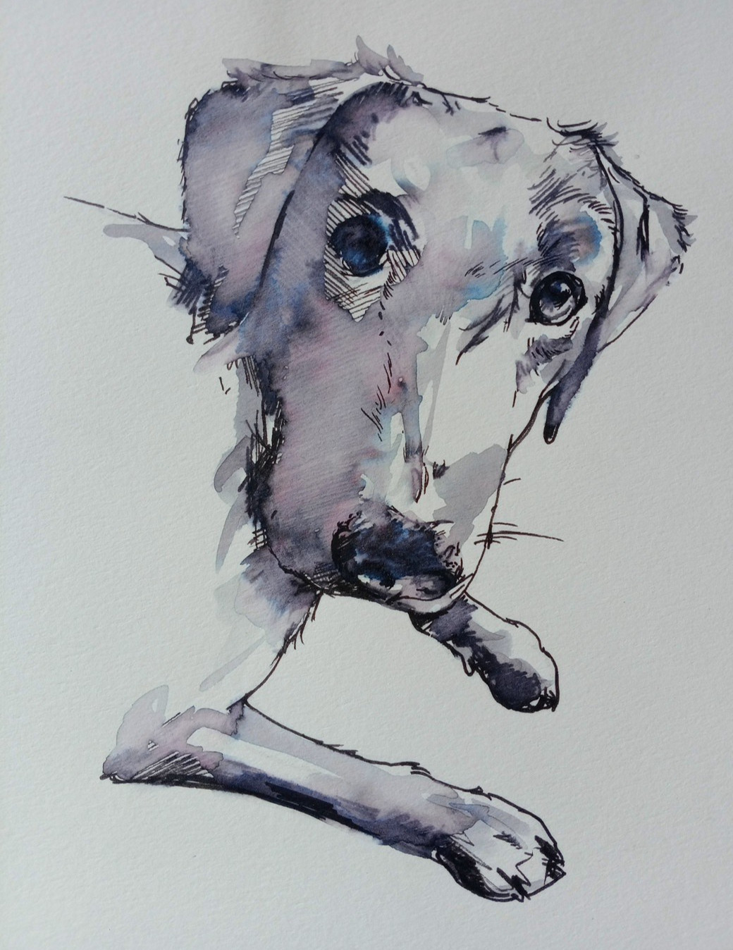 Original Small Hand Drawn Pen & Ink Wash Drawing Sketch of a Dog Puppy