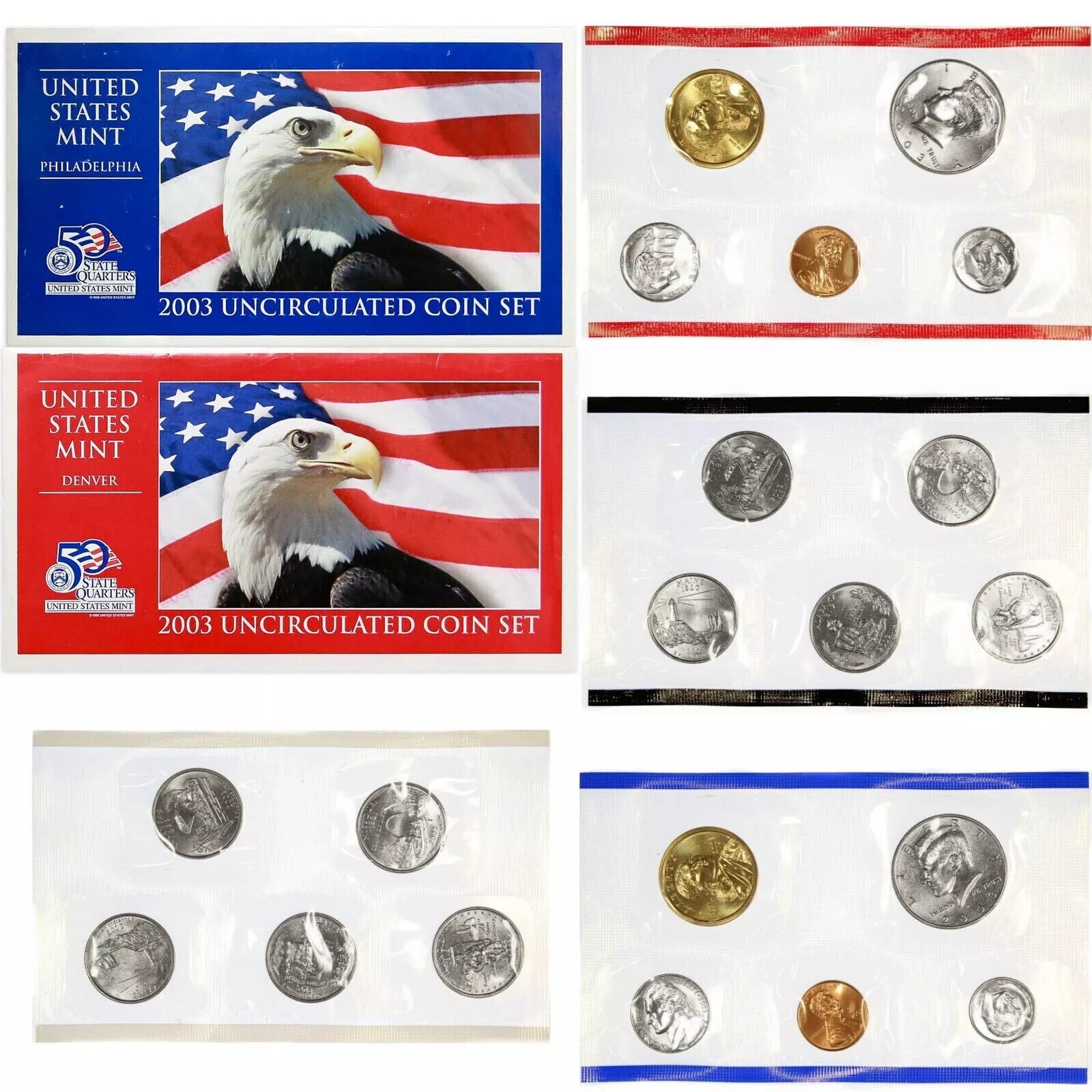 2003 P&D Mint Set Brilliant Uncirculated US with Envelopes & COAs (20 Coin Set)