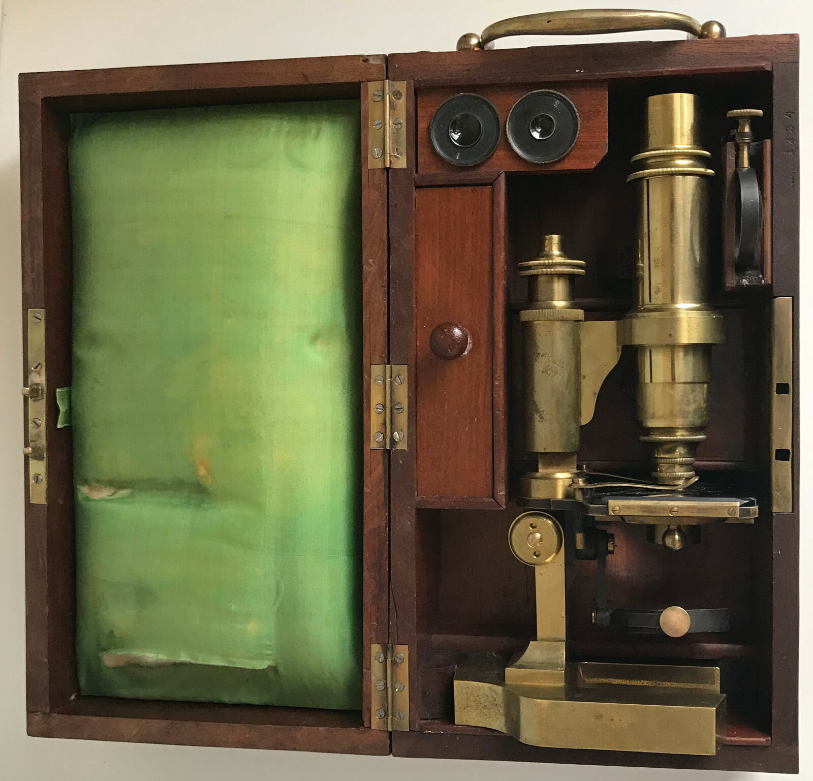 Antique Constant Verick, Hartnack Brass Microscope, c.1872, Paris, #1234 w/ Case