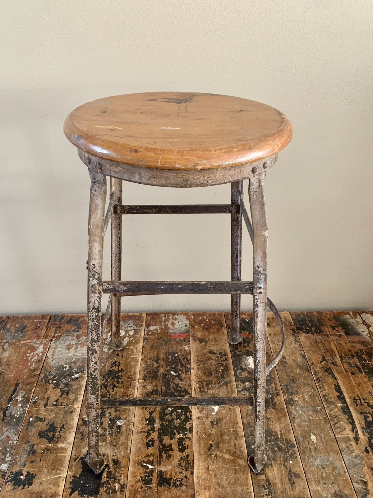 Vintage Industrial Drafting Machinist Factory Stool w/ Foot Rest
