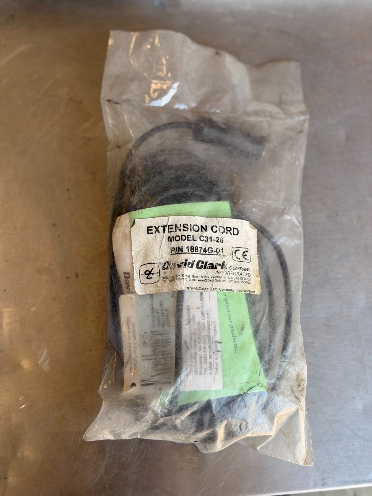 David Clark C31-26 Coiled Extension Cord, 26 ft., 18874G-01 New, Sealed