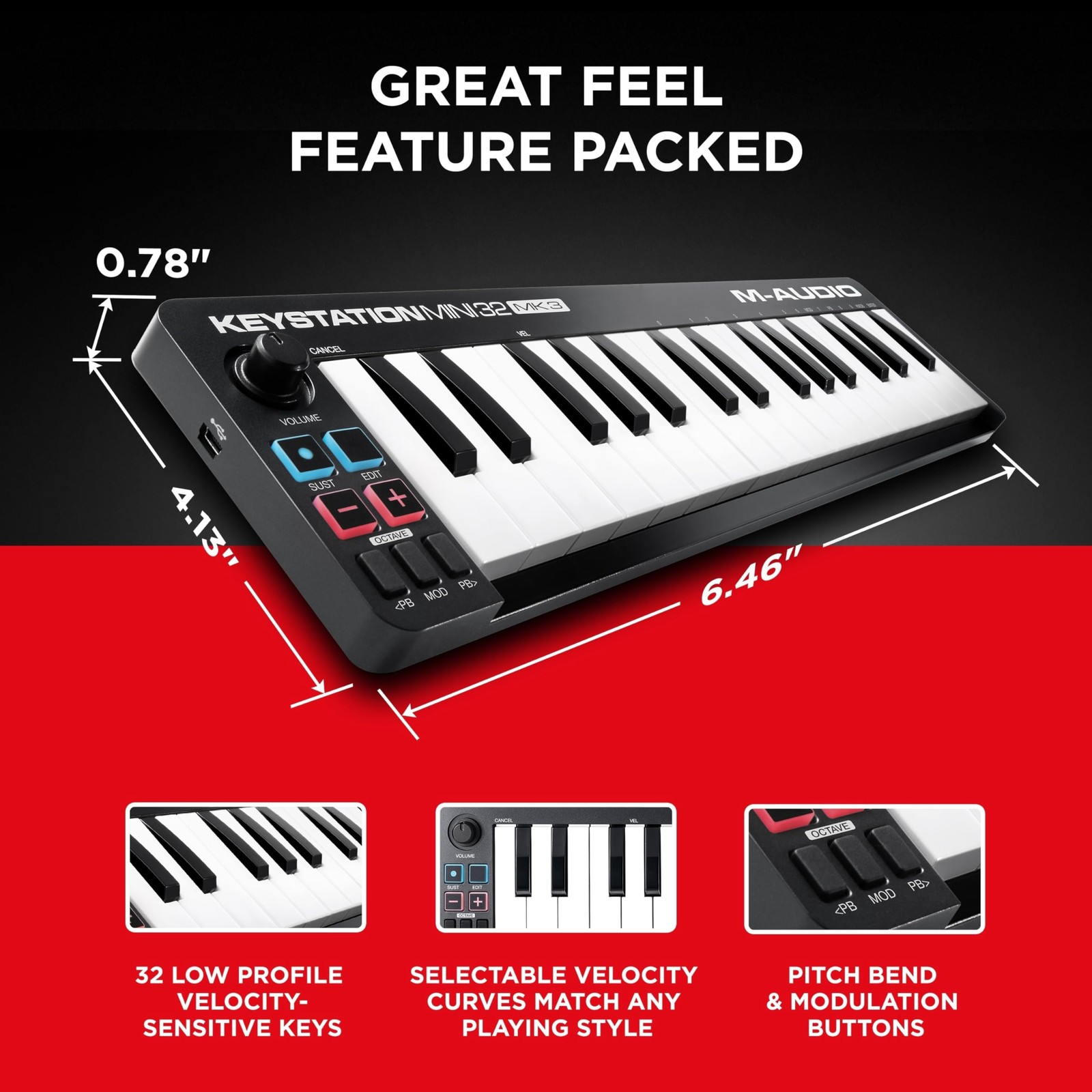 M-AUDIO Keystation Mini 32 MK3 USB MIDI Keyboard Controller with 32 Velocity