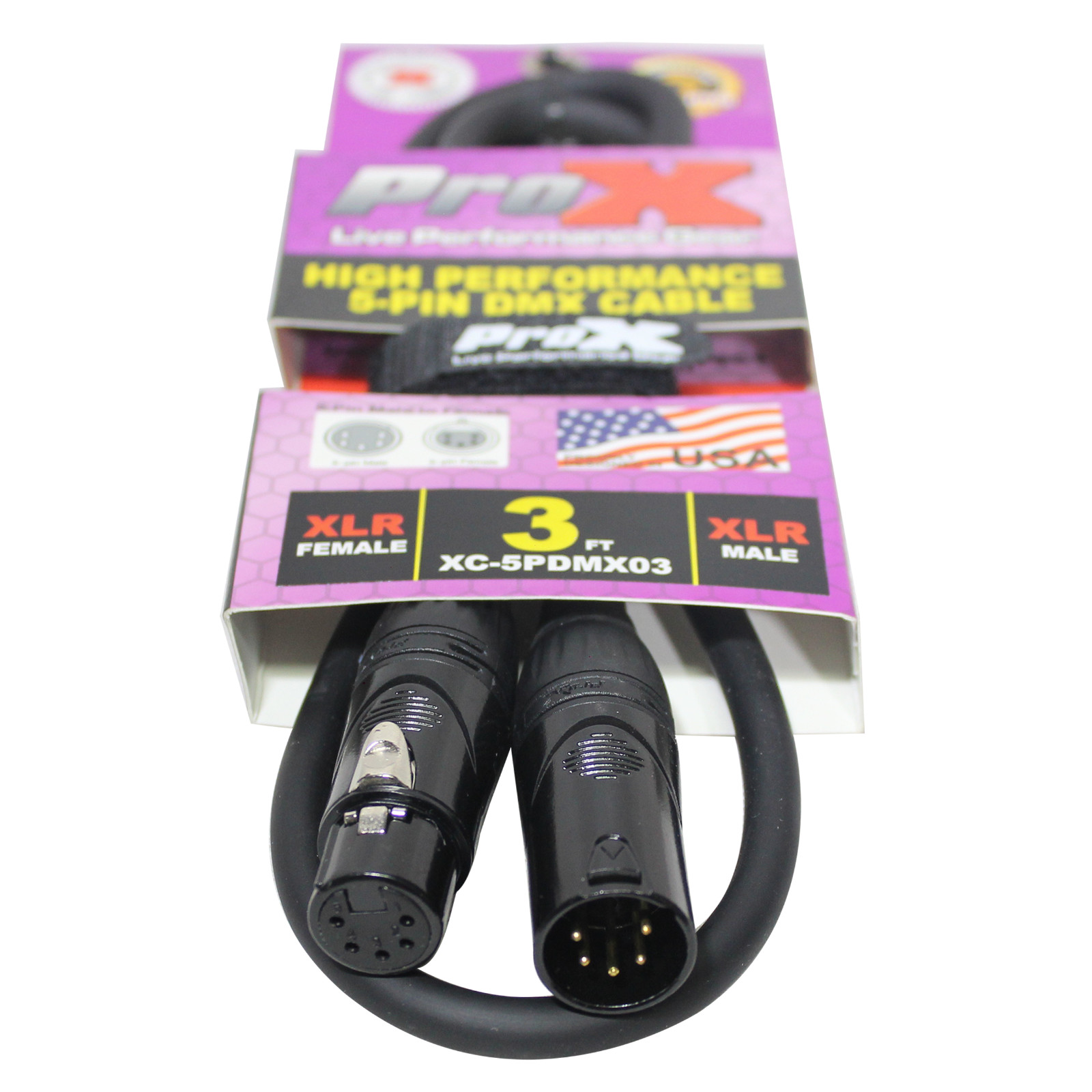 18 ProX 5 Pin 3 ft High Performance Data DJ Stage Lighting DMX Cable