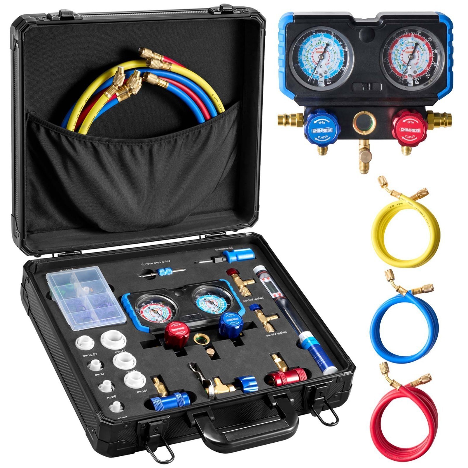 ⭐AC Manifold Gauge Set 3 Way for R134a R404A R410A Refrigeration Charging Kits