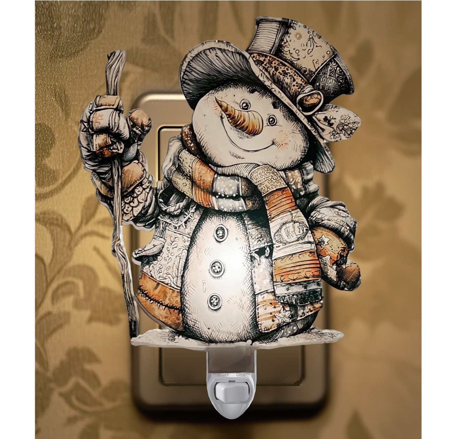 Nightlight With On/Off Switch. Rustic Snowman-NOT ED
