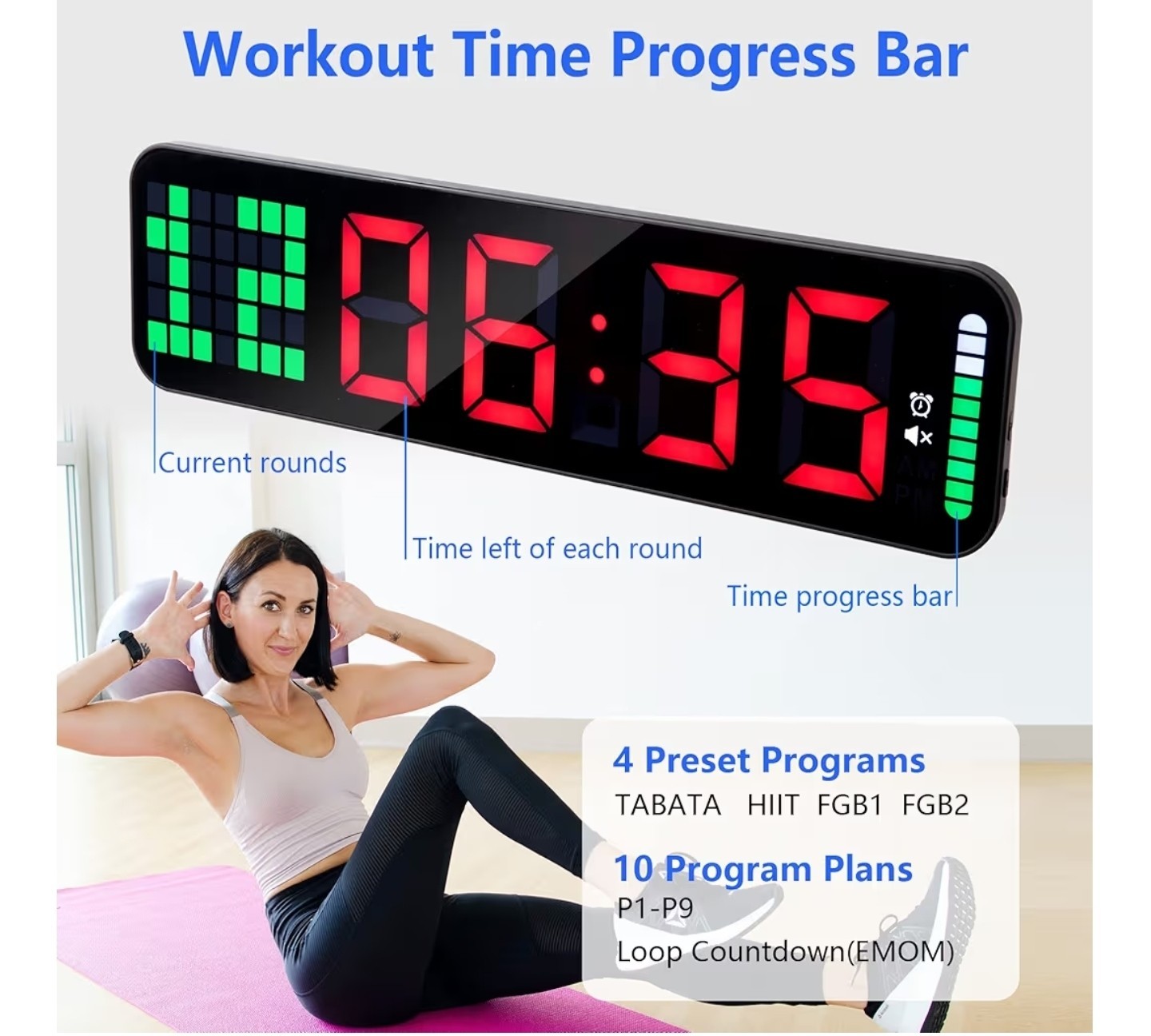 New - Gym Timer - Large Digital Gym Clock Wall with Interval Time Progress Bar