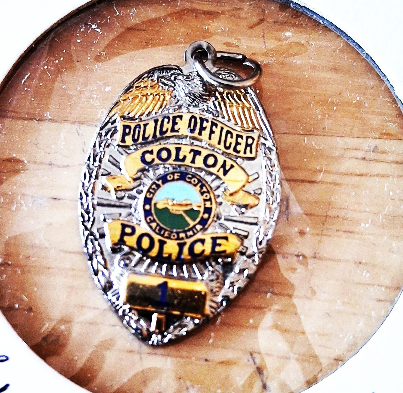 COLTON California POLICE OFFICER Charm Silver Gold Tone 1in x 3/4in