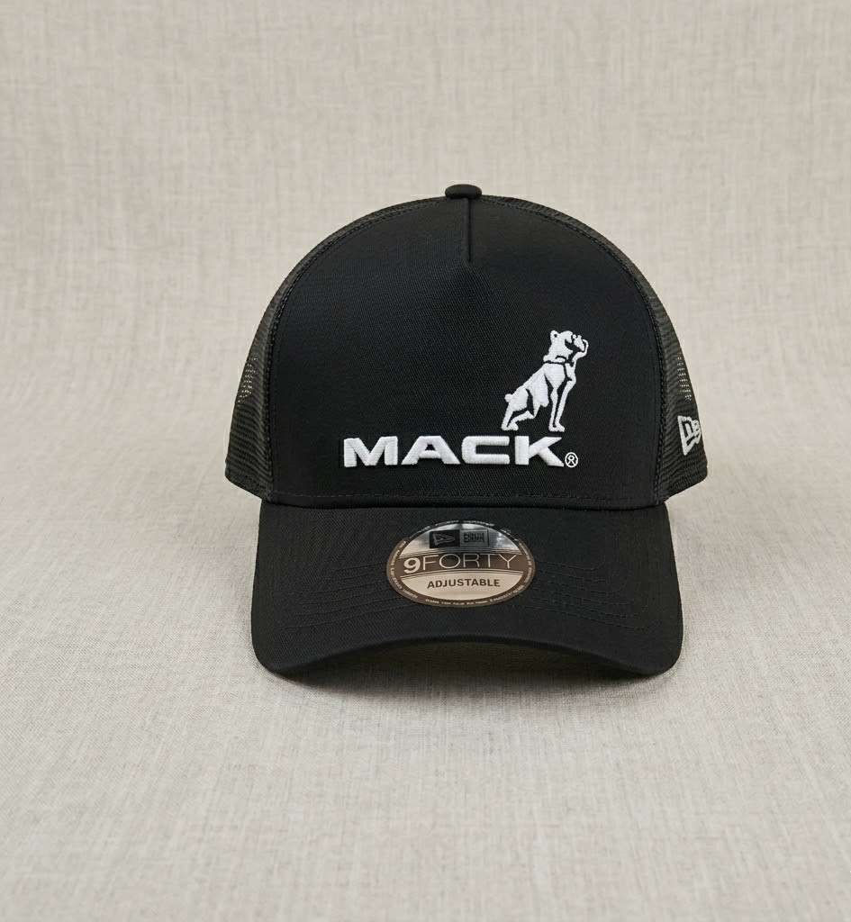 Mack Embroidered Logo Trucker Hat Black Mesh Adjustable Cap