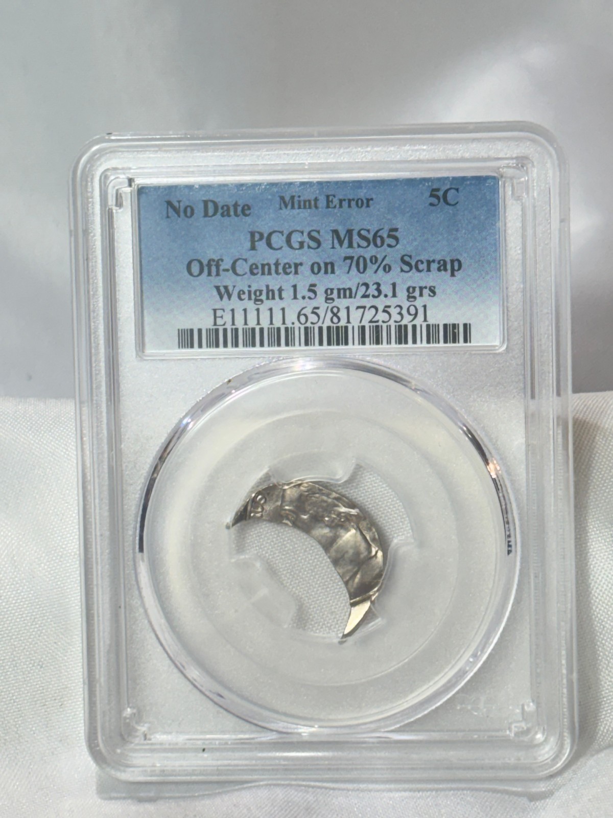 No Date 5C Nickel MINT ERROR Off Center ON 70% Scrap PCGS MS 65