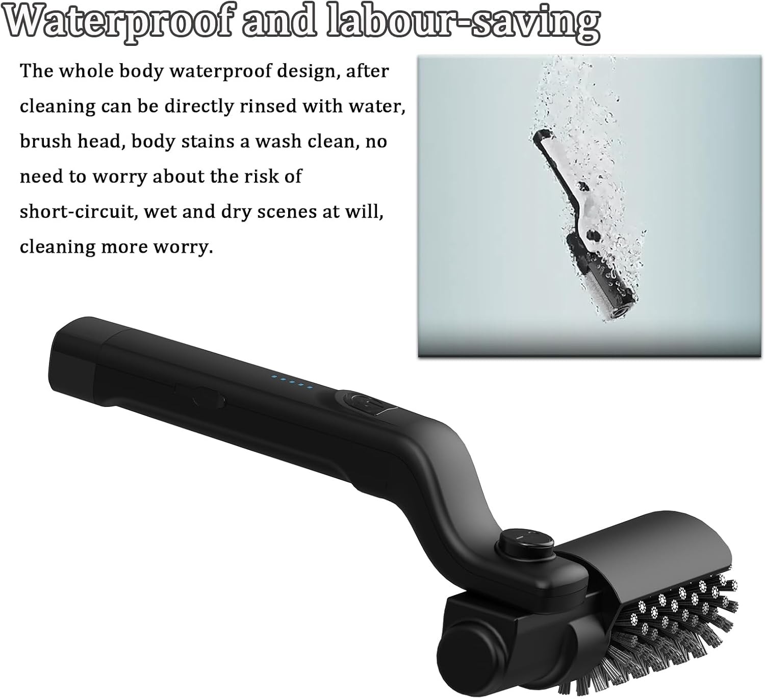 Rechargeable Black Electric BBQ Grill Brush with Two Replacement Brushes