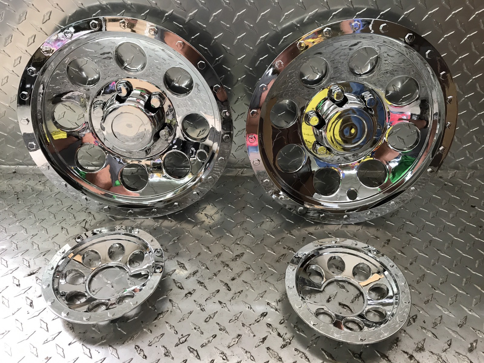 (2) 12" + (4) 6" Chrome Mower Wheel Hub Cap Rim Covers SHARP!! Phoenix USA