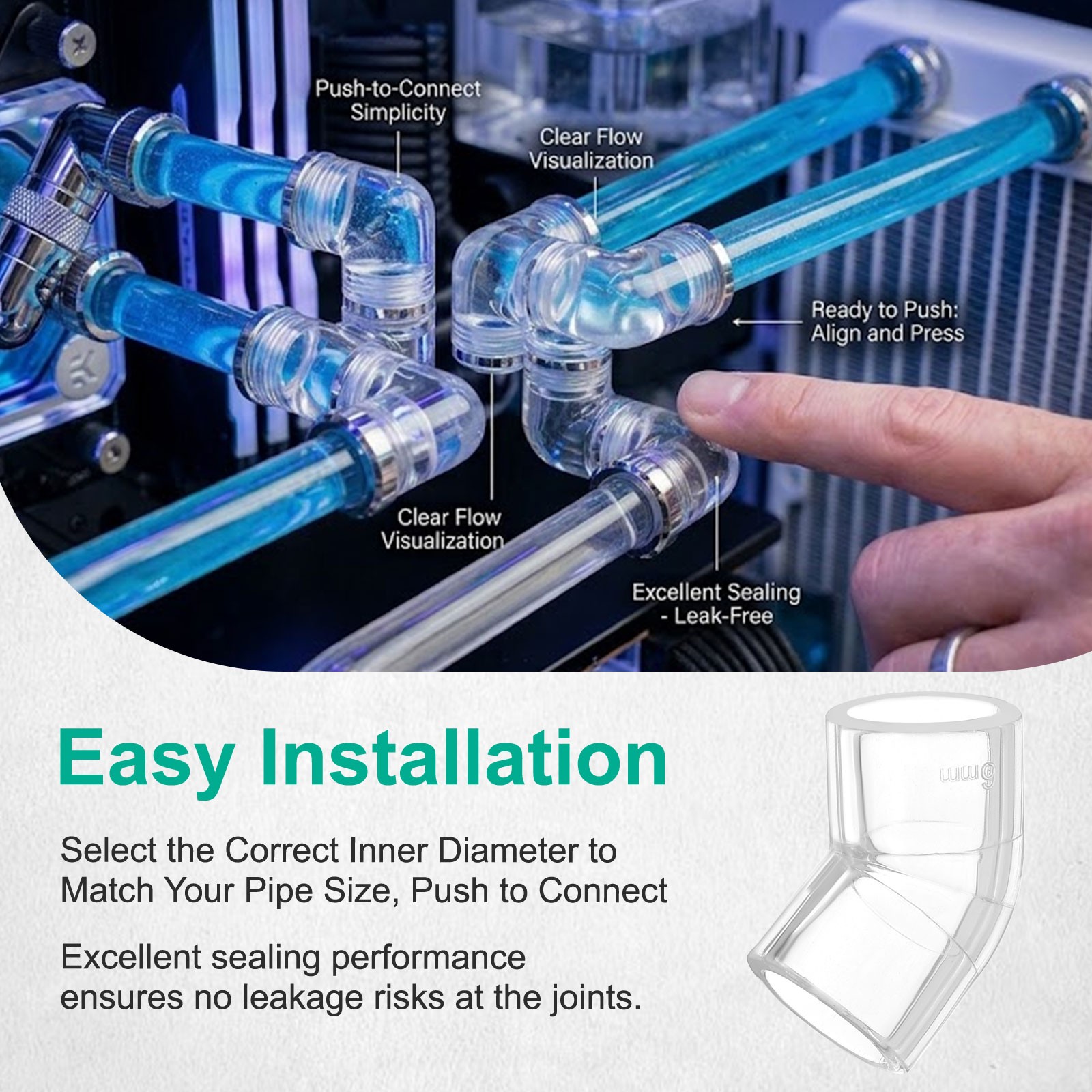 3Pcs Clear Elbow Fitting, 16mm/0.63" 45 Degree Acrylic Pipe Fitting Adapter