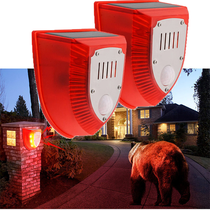 129dB Outdoor Solar Motion Sensor Alarm Lamp Gunshot Sounds & Dog Barking Sound