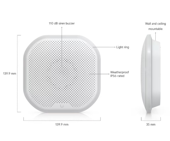 Ubiquiti UI USL-Siren SuperLink 110 dB Alarm Emergency LED Battery / DC Powered