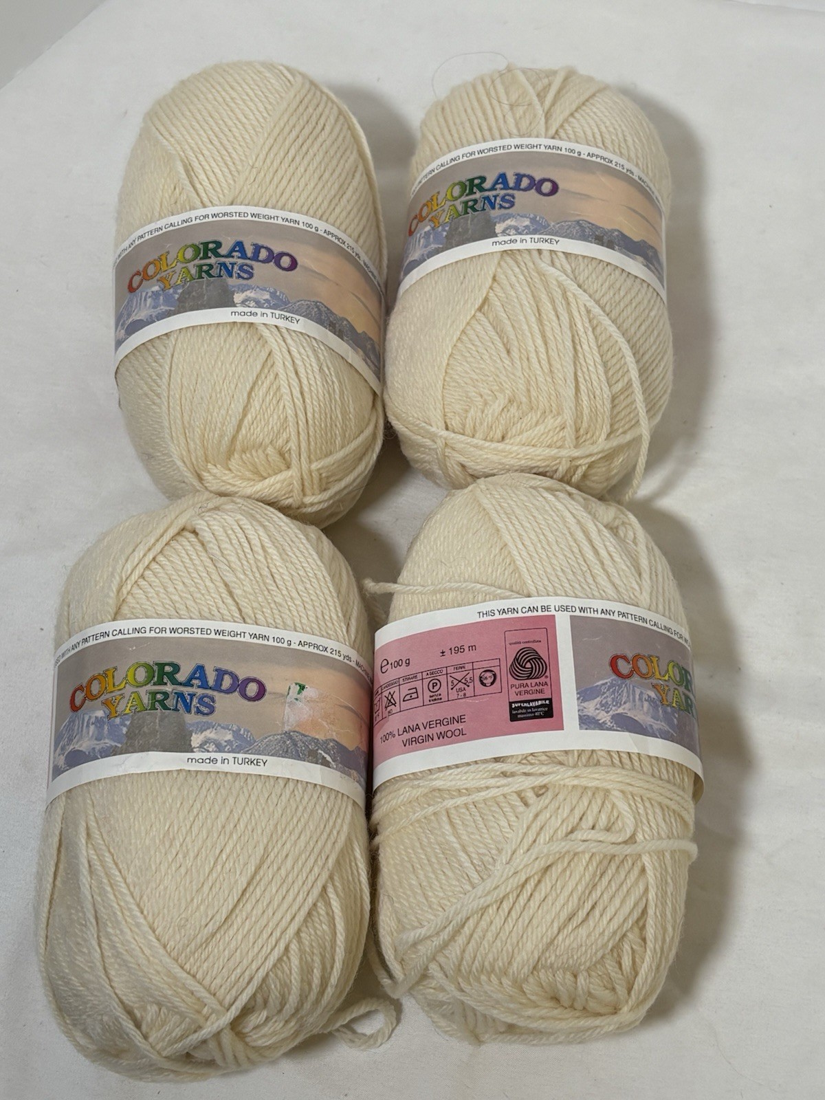 Colorado Yarns Pale Yellow 100% Wool Lot of 3 New And 1 Slightly Used Skein