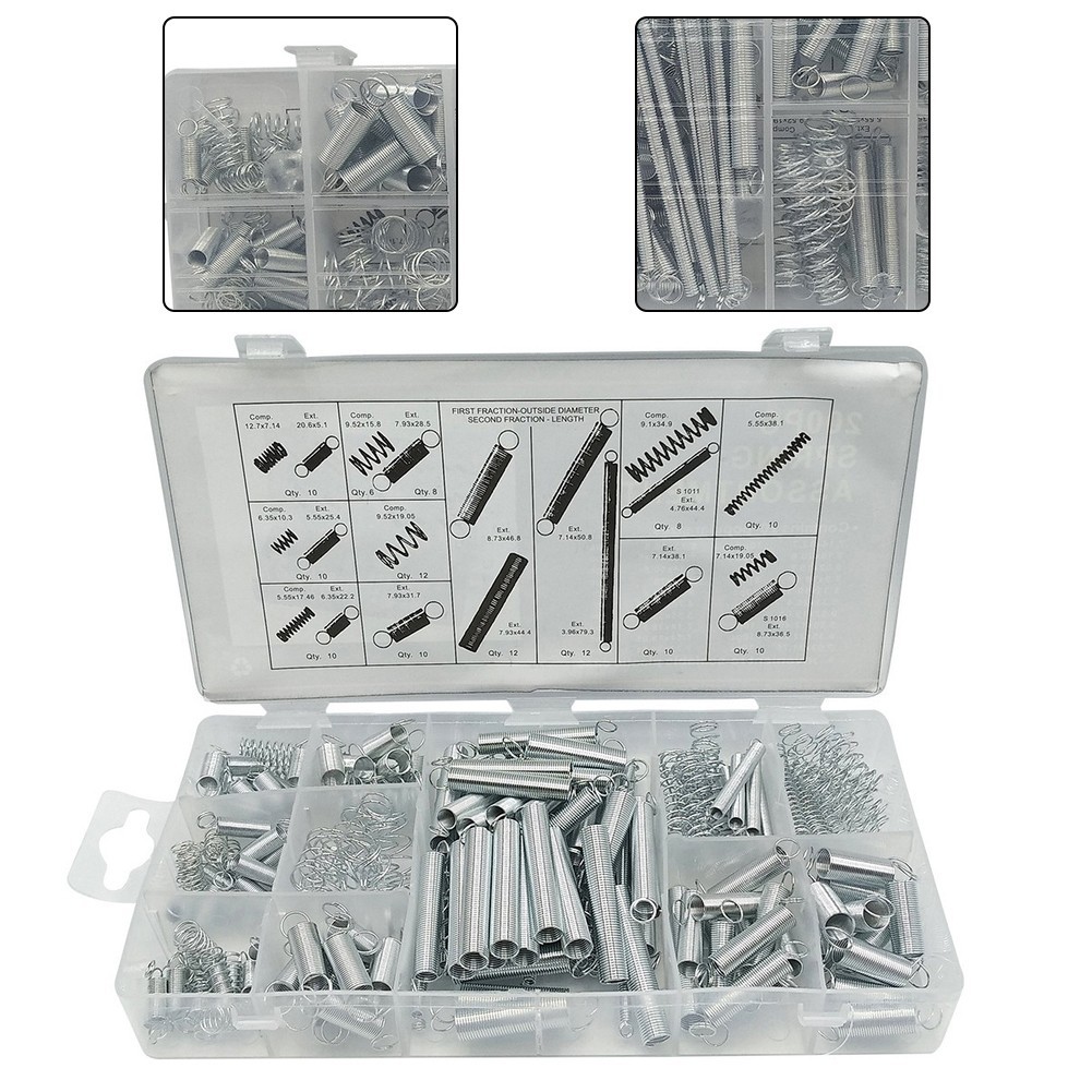200 PCS Assorted Metal Compression Tension Hook Springs with Storage Box