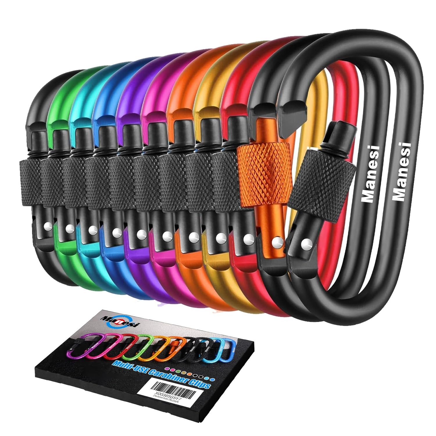 10 Pack Aluminum D Ring Key Rings Clips Locking Carabiner for Camping Fishing