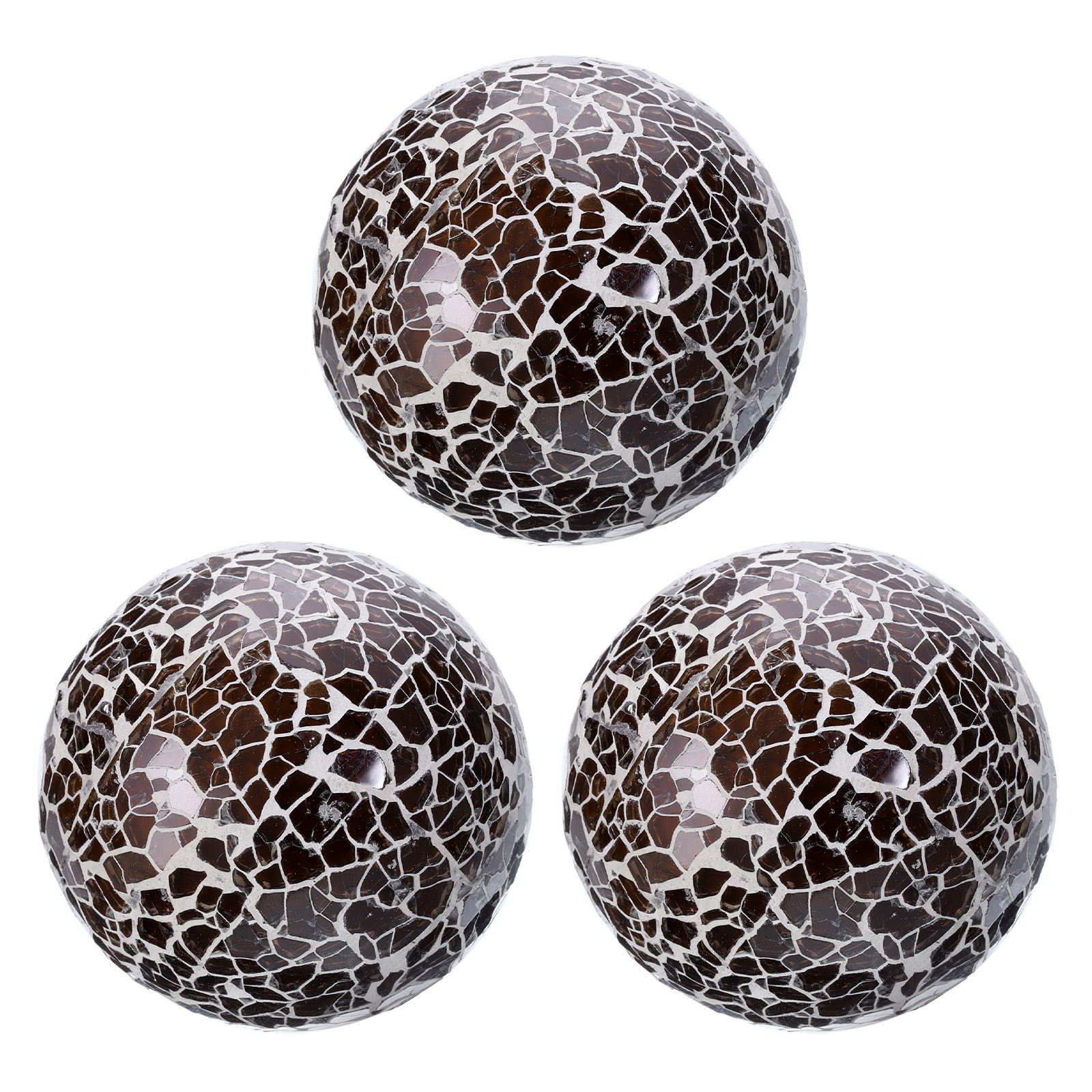 3Pcs Decorative Glass Balls 3.15 Inch Mosaic Glass Ball, Brown