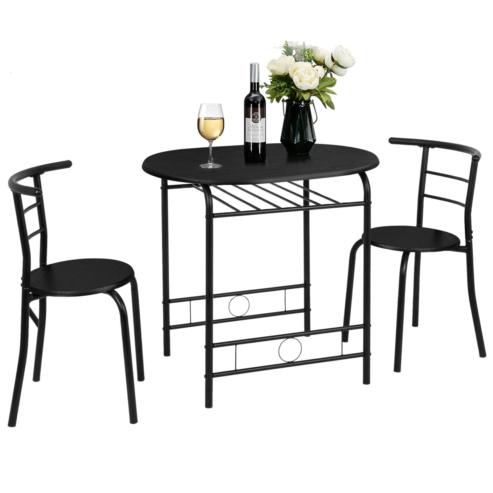 VINGLI 3 Piece Dining Set,Small Kitchen Table 31.5" x 20.87" x 29.9", Black