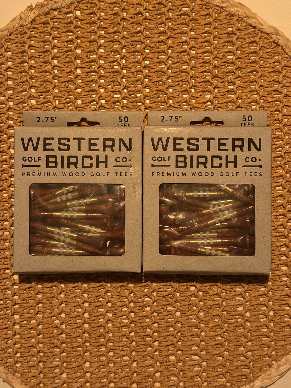 2X Lot of Western Birch Golf Co. 2.75” Premium Wood Golf Tees (Wood/White/Gold)
