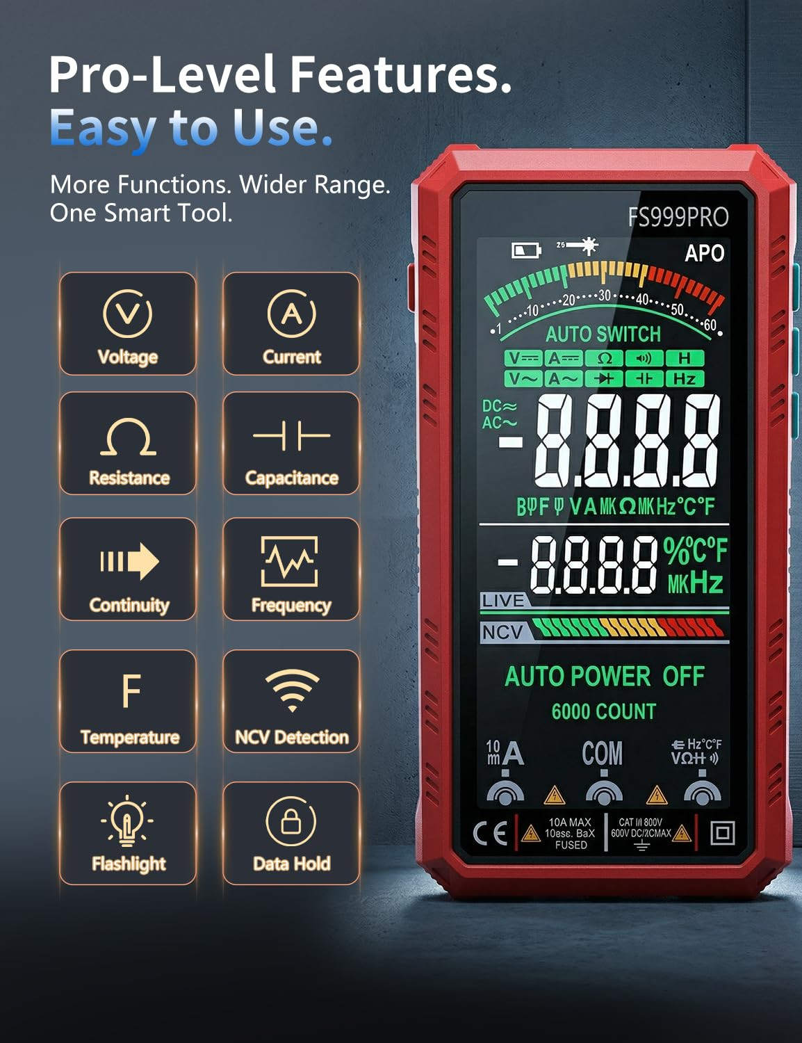 Digital Multimeter, Auto-Ranging Smart Electrical Tester, 6000 Counts TRMS, USB-
