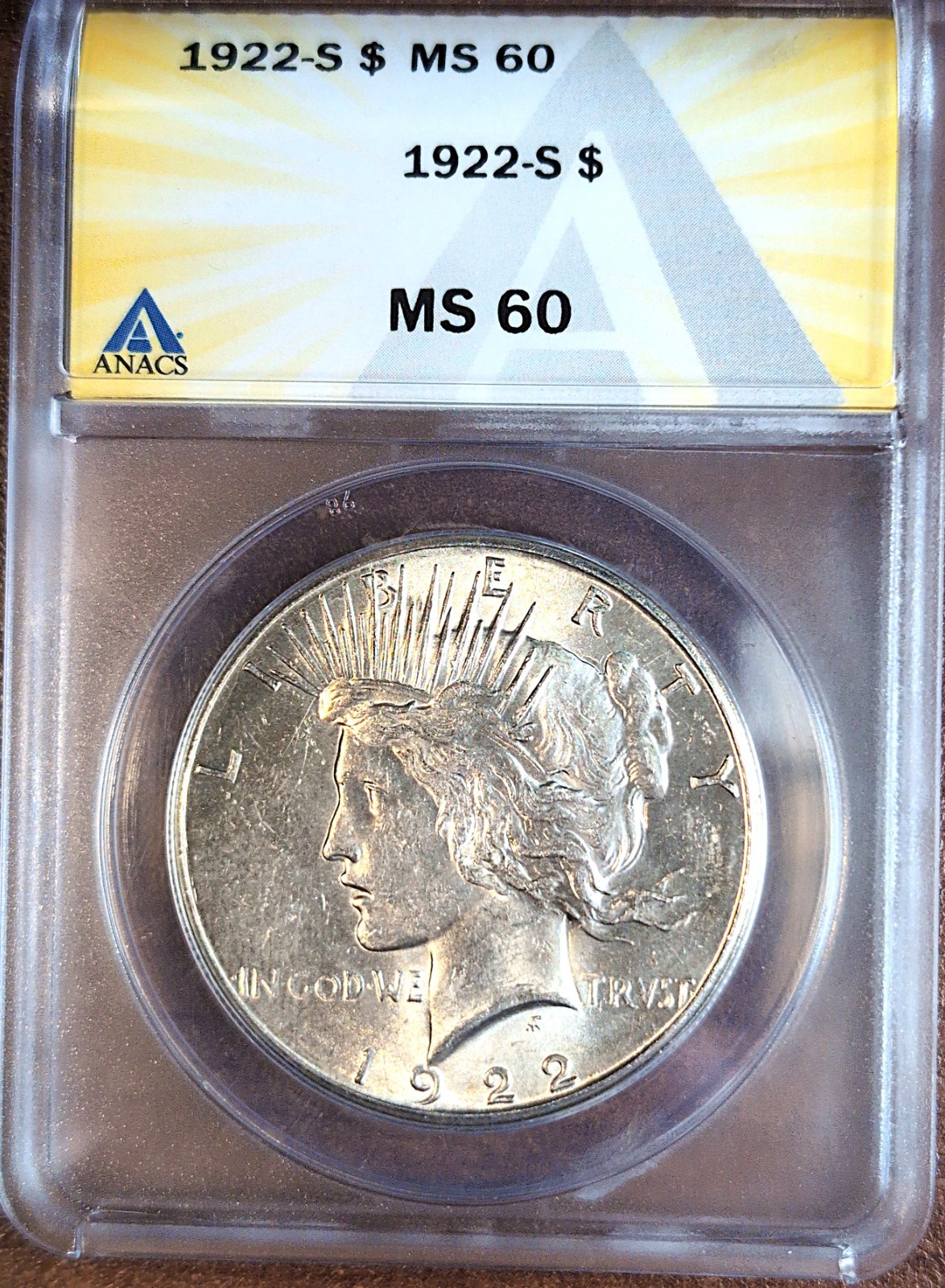 1922-S Peace Silver Dollar Coin $1 ANACS MS 60