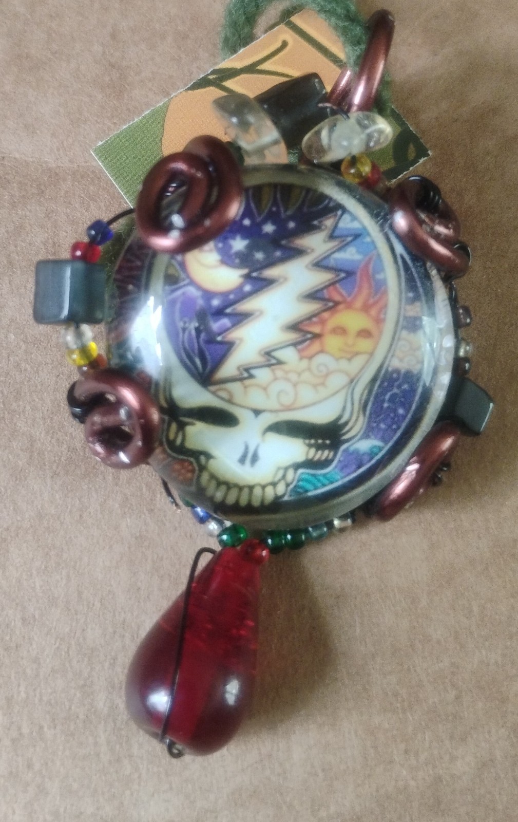 Grateful Dead Bead Wrapped Glass Magnet Necklace Pendant